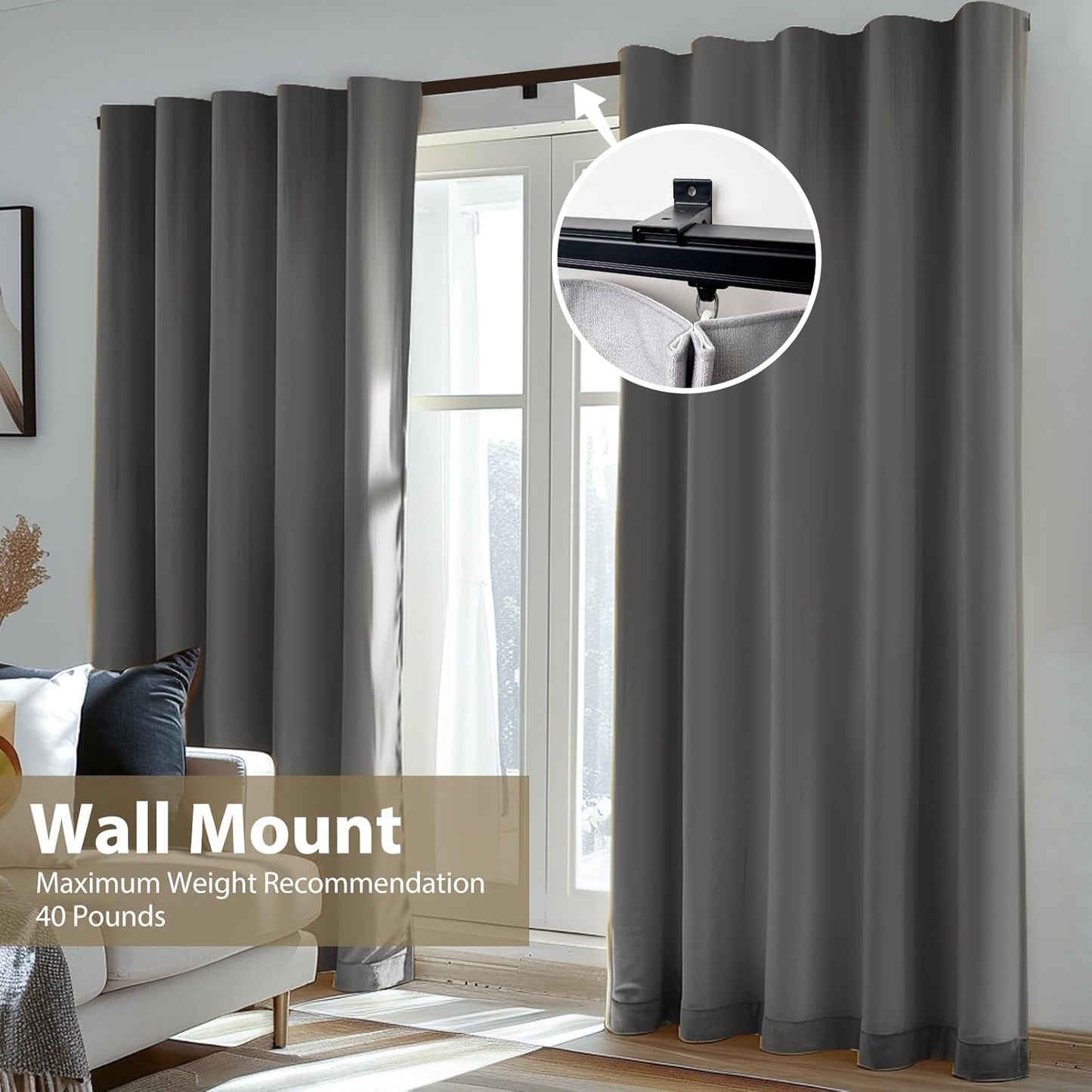 Ceiling Curtain Track Ceiling and Wall Mounted Heavy-Duty Curtains Rails Room Divider Curtains Shower RV Tracks Ceiling Sliding Curtain Rods With Clips,Black 12ft.