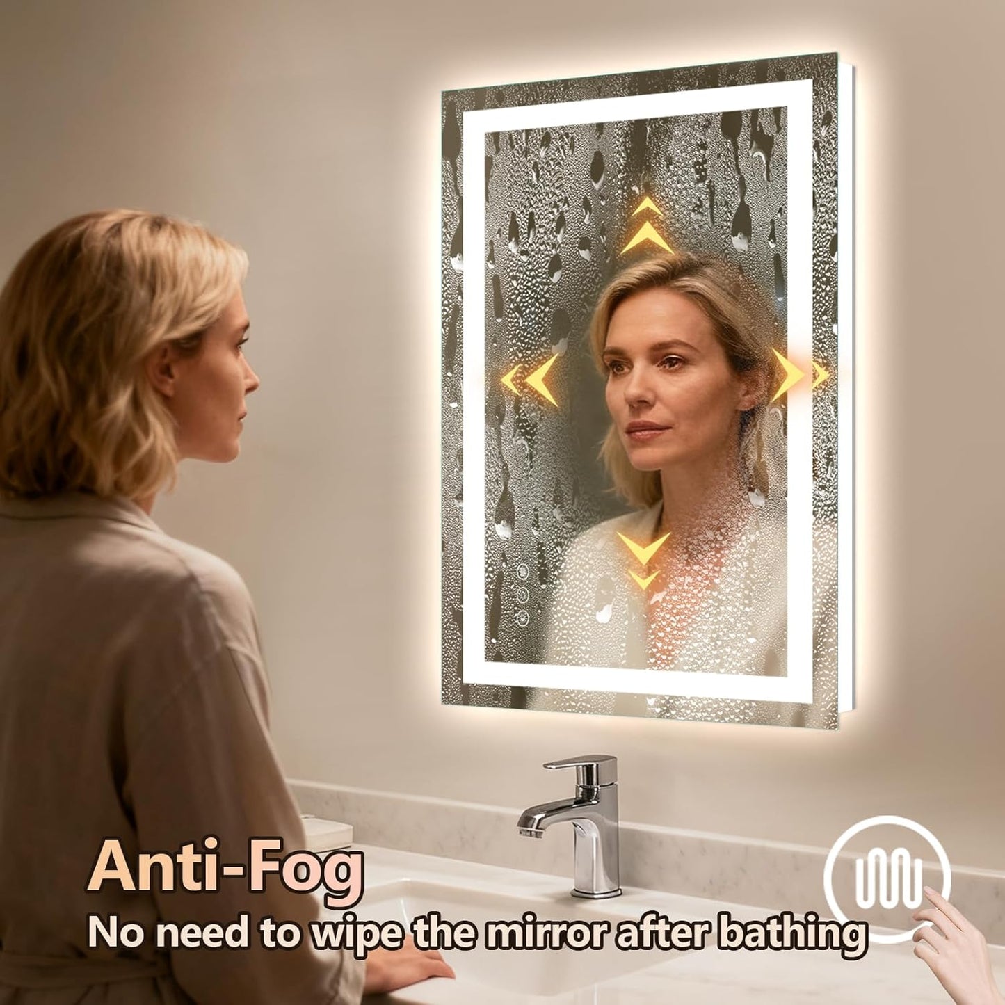 Niccy 32" x 20" LED Bathroom Mirror with Lights, Backlit and Front Lit, Lighted Vanity Mirror for Wall with 3 Colors, Anti-Fog, Shatter-Proof, Memory for Bedroom, Horizontal/Vertical