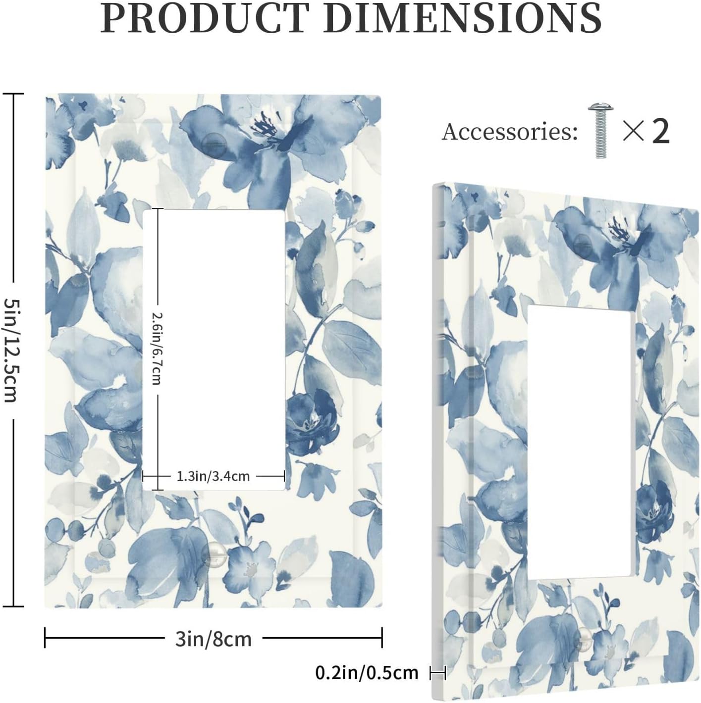 Decorative Outlet Covers Blue Watercolor Floral 1 Gang Single Rocker Light Switch Cover Plate Wall Plates GFCI Faceplate for Bedroom Bathroom Decor
