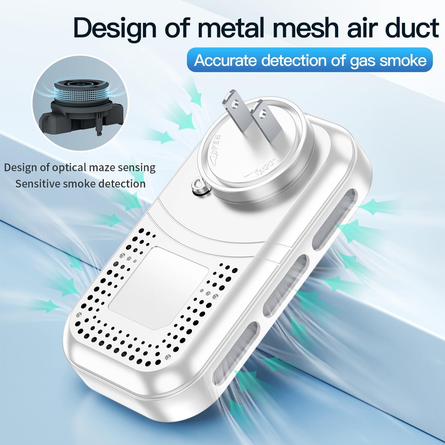 5in1 Plug in Smoke & Carbon Monoxide Detector & Combustible Natural Gas Combination Builti-in Battery HD Screen [Smoke Gas CO Temp Humidity Sensor] for Home Hotel Travel (1 Pack, White)