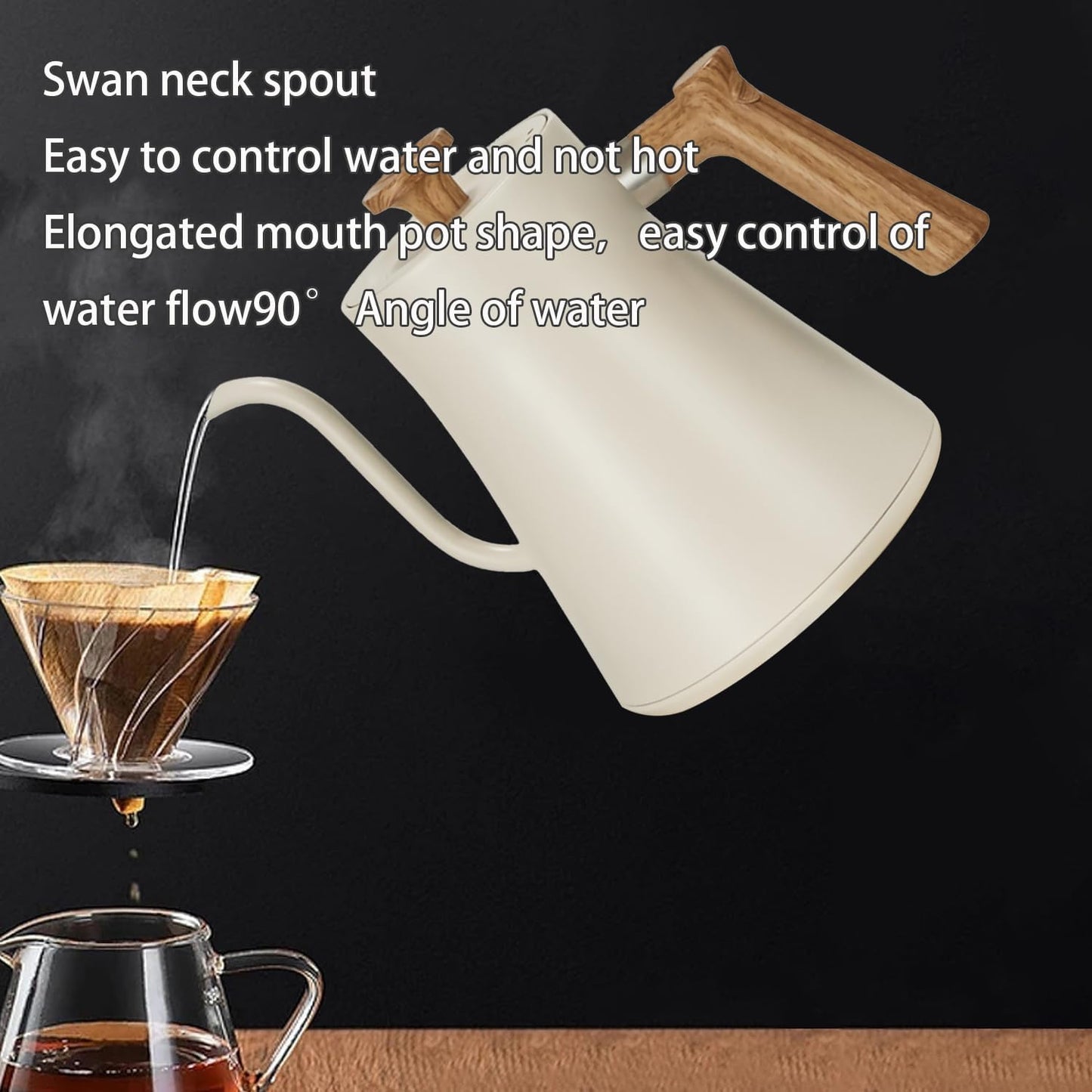 Electric Kettles, Gooseneck Electric Kettle, ±1℉ Temperature Control, Stainless Steel Inner, Quick Heating, for Pour Over Coffee, Brew Tea, Boil Hot Water, 0.9L (White)