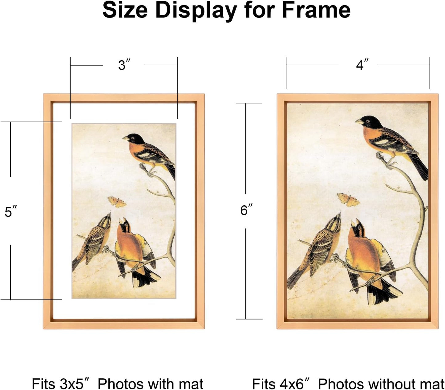 4x6 Picture Frame Set of 3, Gold Metal Photo Frames with HD Glass, Fits 3x5 with Mat or 4x6 without Mat, Wall Hanging and Table Display