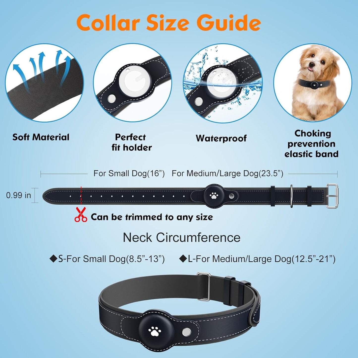 2-in-1 GPS Tracker for Dogs&Cats : Smart Collar with Real-Time Location, No Monthly Fee, Unlimited Range (iOS Only) GPS Tracker Dog Collar- Ideal for Small, Medium Large Dogs(Tracker Included)