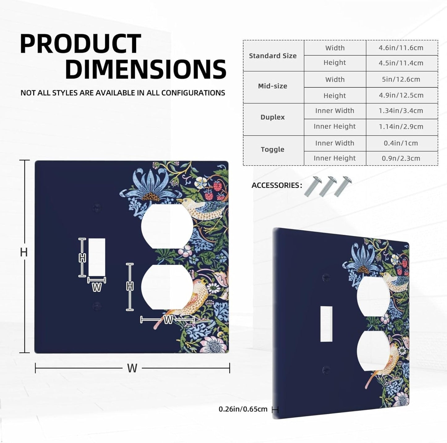 Decorative Outlet Covers Vintage Blue Morris Strawberry Thief Bird Flower 2 Gang Wall Plate Cover Single Toggle Duplex Combo Two Switch Light Switch Cover Plate Faceplate