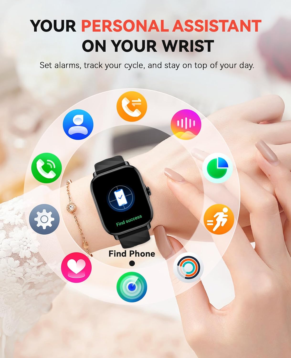 Smart Watches Fitness Tracker for Men Women with Step Counter, Sleep / Calorie Monitor, Pedometer, IP68 Waterproof, 120+ Sports for iPhone Android, 1.91”HD Touchscreen Smartwatch (Casual, Black, 1.91)