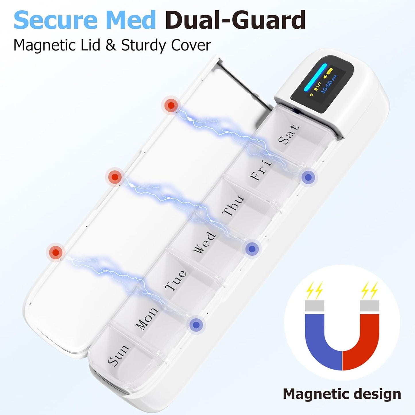Daviky Smart Pill Organizer with Alarm, Bluetooth Daily Once a Day Pill Dispenser 7 Day with APP, Weekly Travel Pill Case, Portable Pill Reminder for Medicines, Supplements and Vitamins (White)