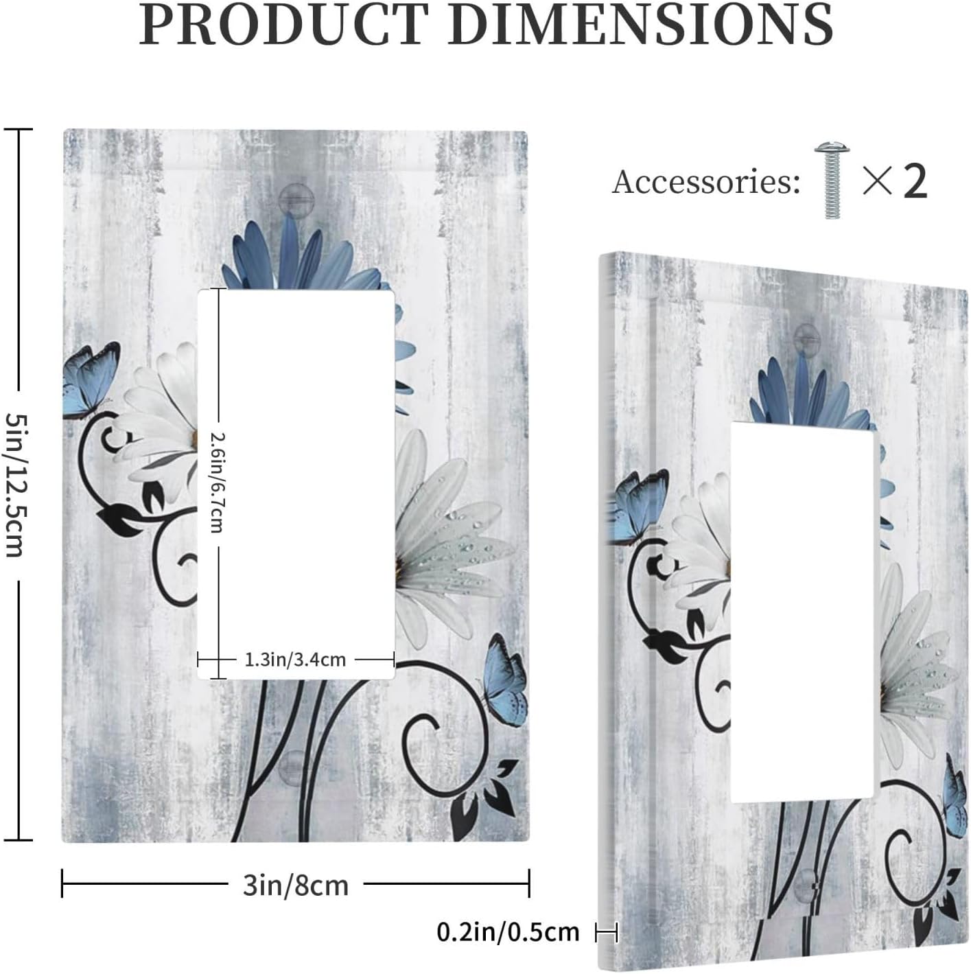 Decorative Outlet Covers Rustic Blue White Daisy Ink Flower 1 Gang Rocker Light Switch Cover Plate Single Wall Plates for Electrical Outlets Switch Plate Covers for Bedroom Home Decor
