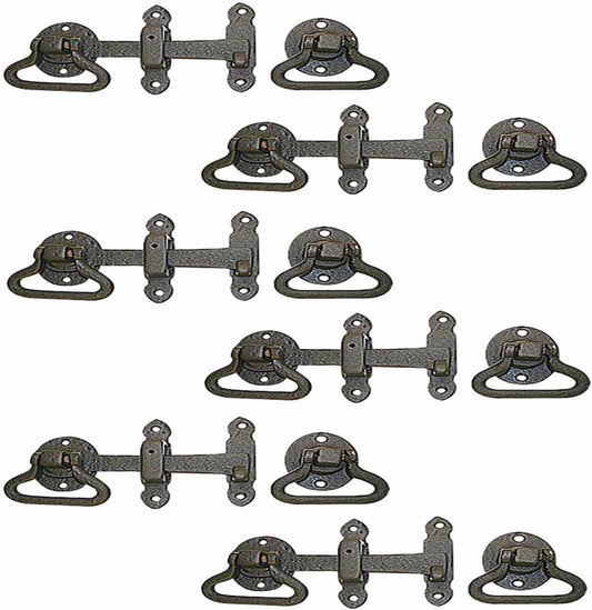 Renovators Supply Manufacturing Black Wrought Iron Gate Turn Latch Lock Set 6.5 Inches W Heavy Duty Rust Resistant Powder Coated Barn Door, Fence Or Gate Ring Latches with Mounting Hardware Pack of 6