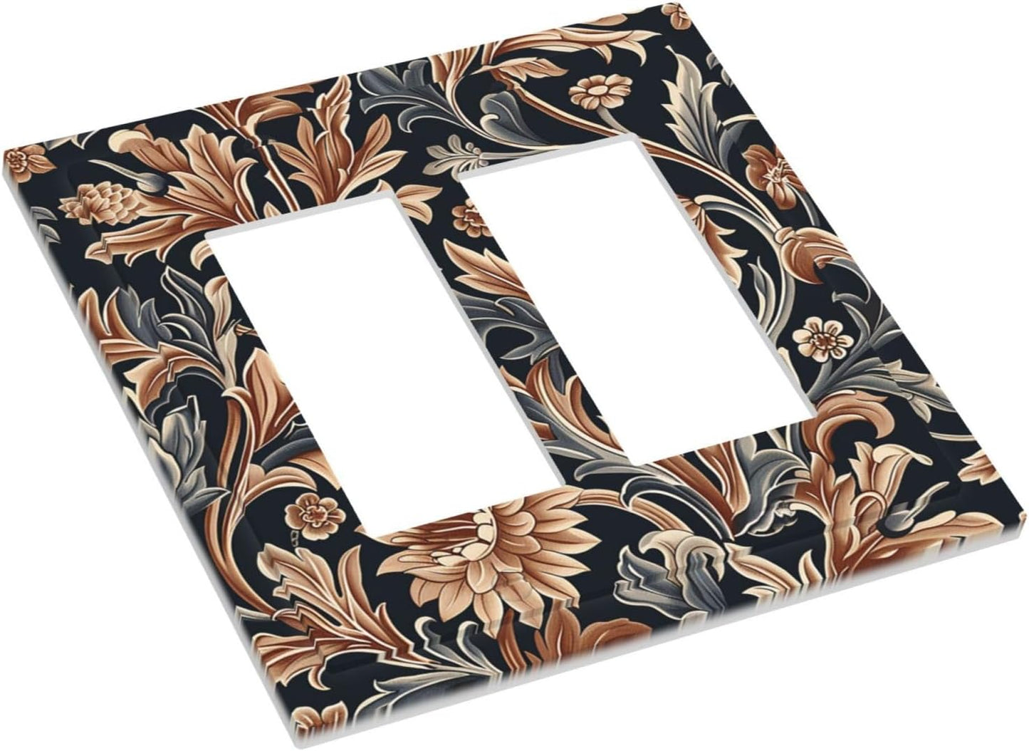 Decorative Outlet Covers Vintage Grey Plant Leaves Brown Flowers 2 Gang Double GFCI Rocker Electrical Wall Panels Light Switch Cover Plate for Bedroom Home Decor