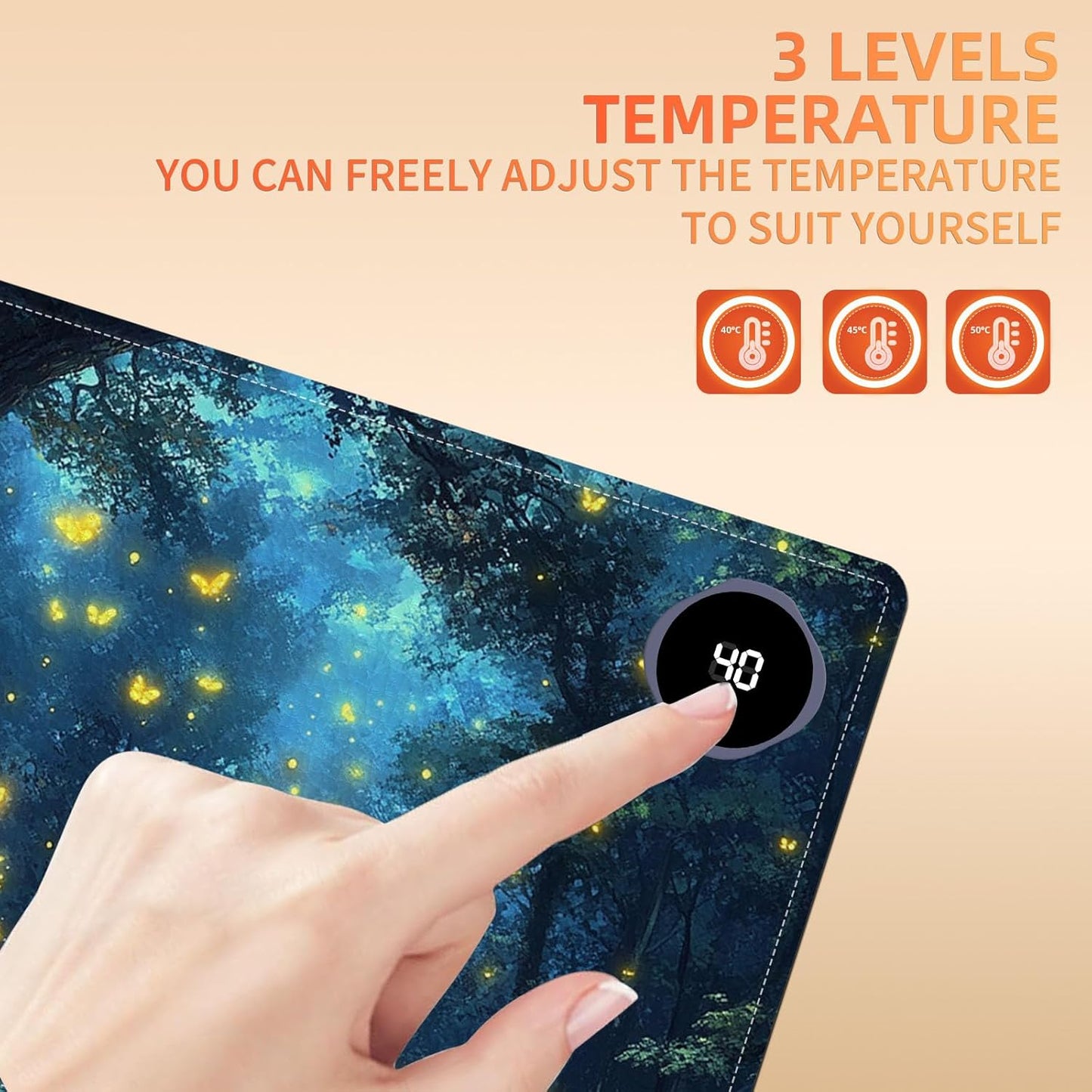 Heated Mouse Pad 23.6 x 14 in 3-Temp Fast Heating Desk Mat with Auto Timer Warmer for Hands Wrist Pain Relief Waterproof Keyboard Mat for Office, Gaming, Home, Enchanted Forest Glow