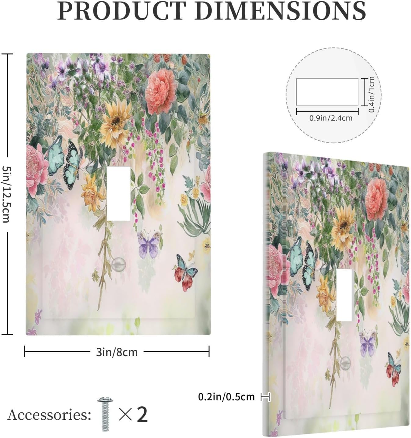 Rustic Floral Watercolor Flower Blossom Butterfly Single Toggle Light Switch Cover plate Outlet Cover Decorative Switchplate Wall Plates Electrical Panel Cover for Bathroom Living Room 5 X 3 IN