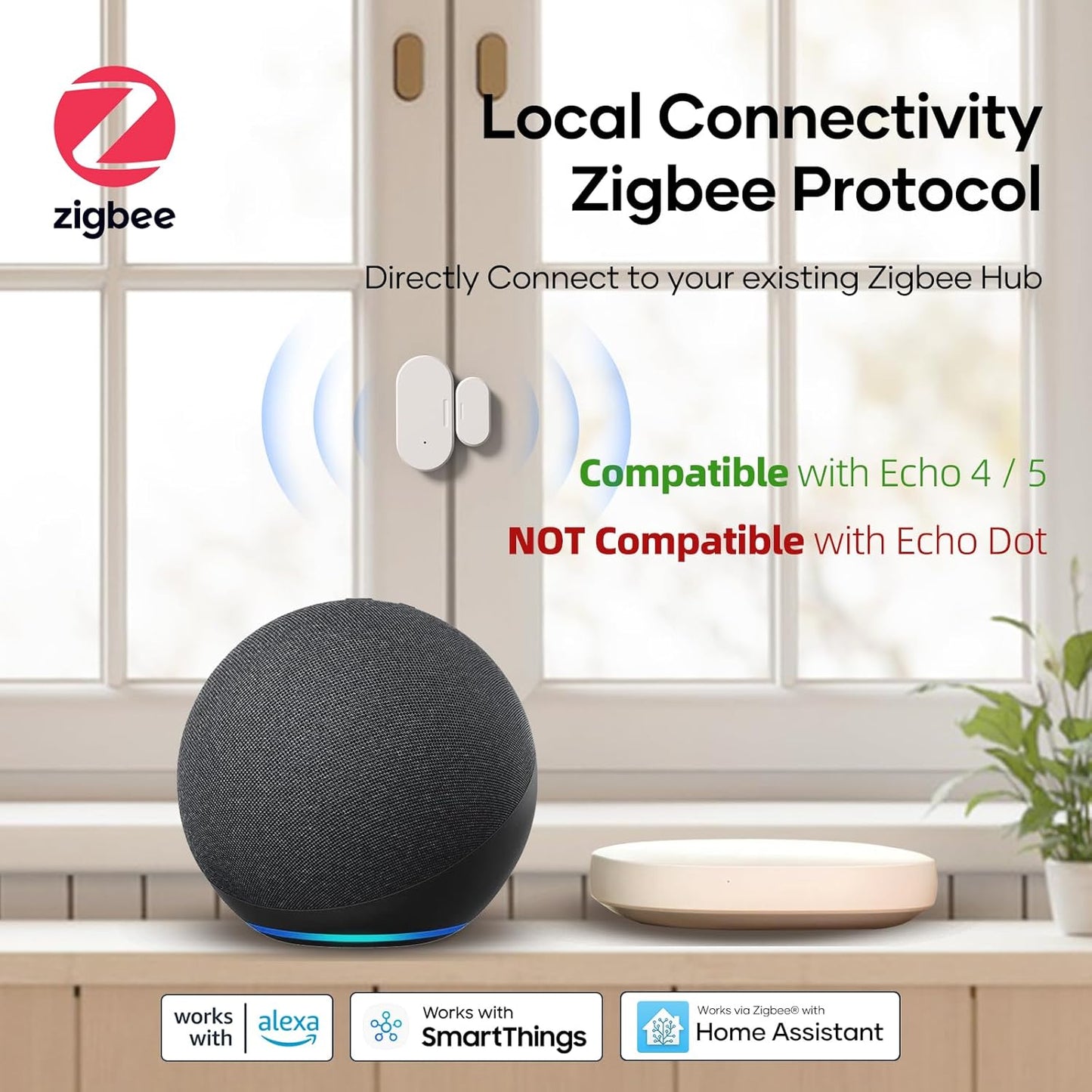 Zigbee Door Sensor 4 Pack, Mini Smart Door Sensor, Home Automation, Kid Safety, Compatible with SmartThings, Alexa, Home Assistant, Aeotec, Hubitat, Homey with Build-in Zigbee Hub, Hub Required