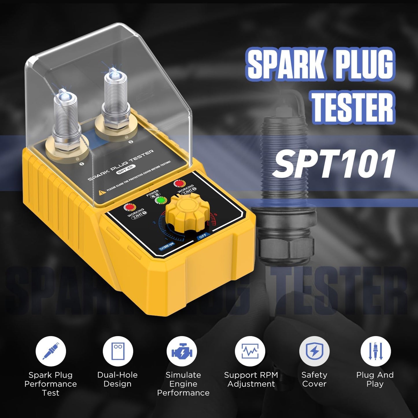 Spark Tester Automotive, Car Spark Plug Tester with Auto Adjustable Double Hole Detector Ignition Plug Analyzer, Automotive Engine Ignition Plug Analyzer 110V for 12V Vehicles