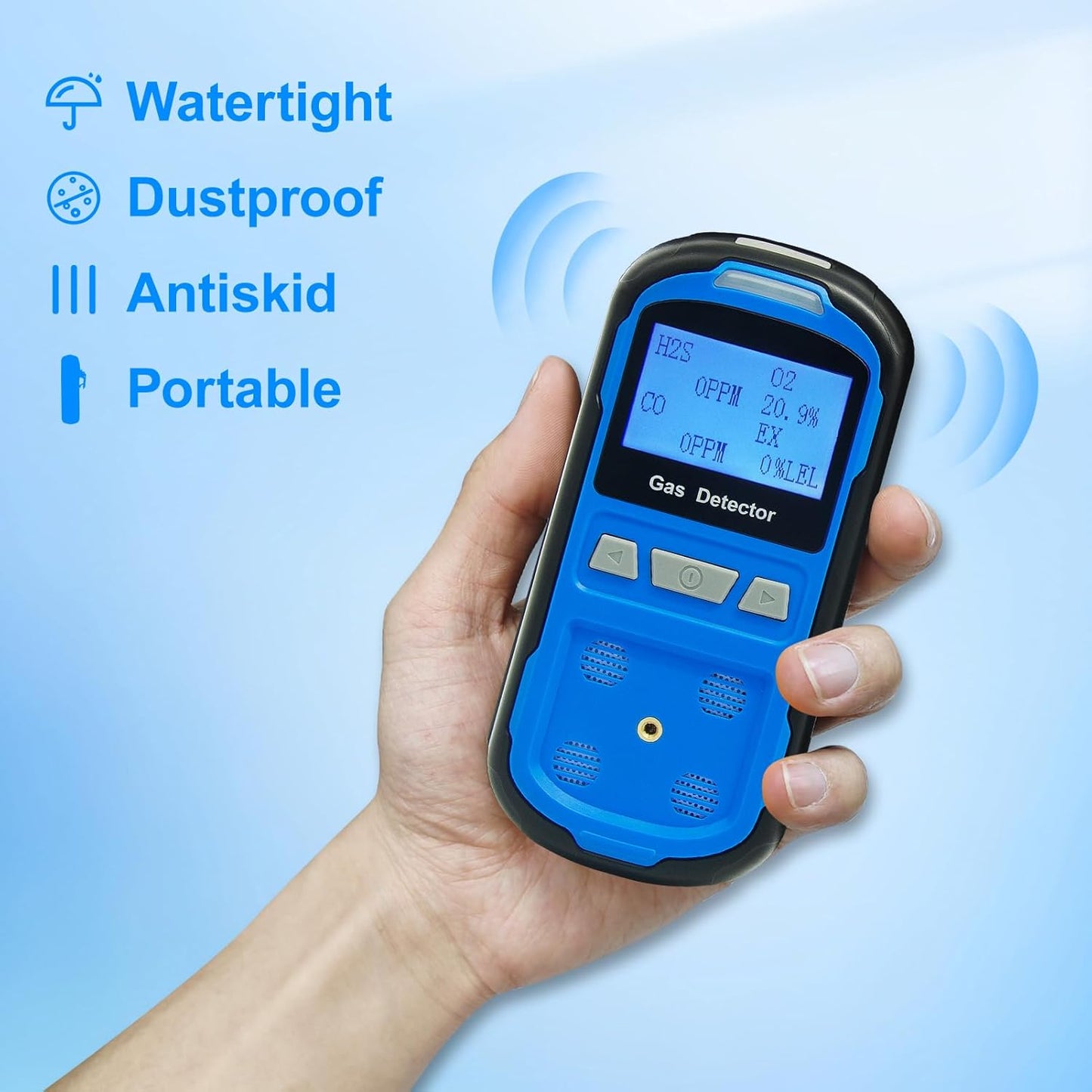 Upgraded 4 Gas Monitor Multi Gas Detector, Yfwsrecinoe Gas Leak Detector, Rechargeable 4 Gas Monitor Ex H2s Co O2 with LCD Multiple Indicator (Blue)