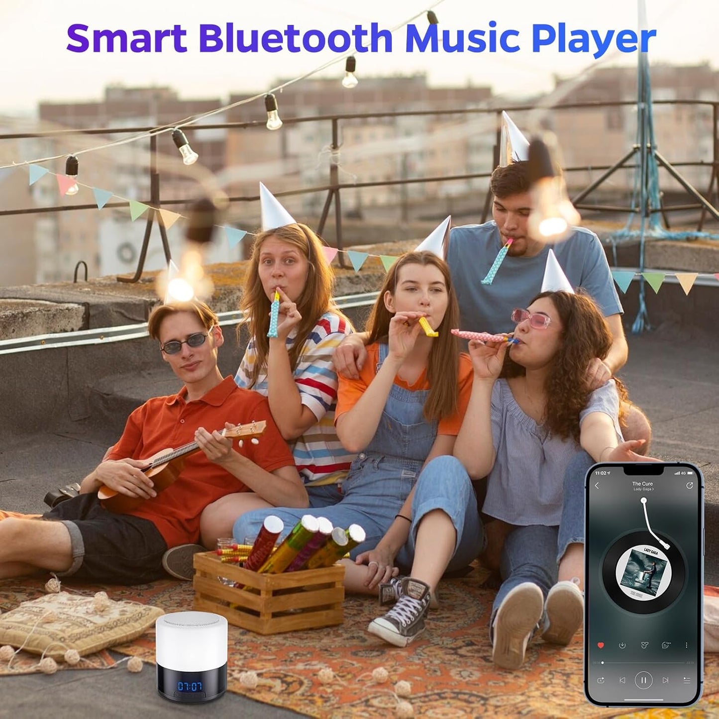 Security Camera Indoor for Home - Bluetooth Speaker - Homekit Camera - 1080P Clock Camera with 160°Rotating Viewing Angle - Night Light - AI Motion Detection