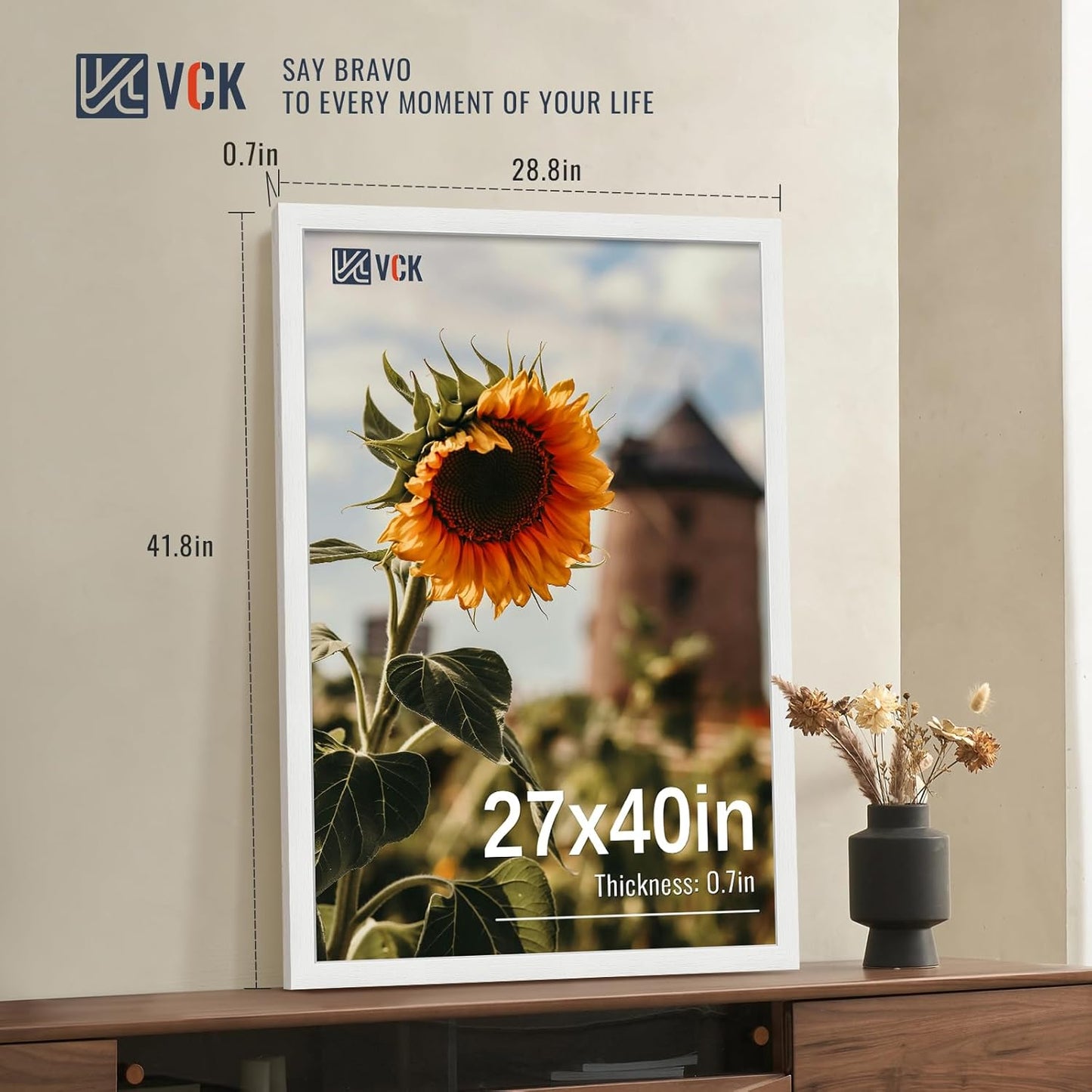 VCK 27x40 Poster Frames white Set of 6, Wide Border Wood Picture Frame, Multi-Directional Display Family Photos, Office Prints, Studio/Gallery Art, Woodgrain Series, Wall Hanging
