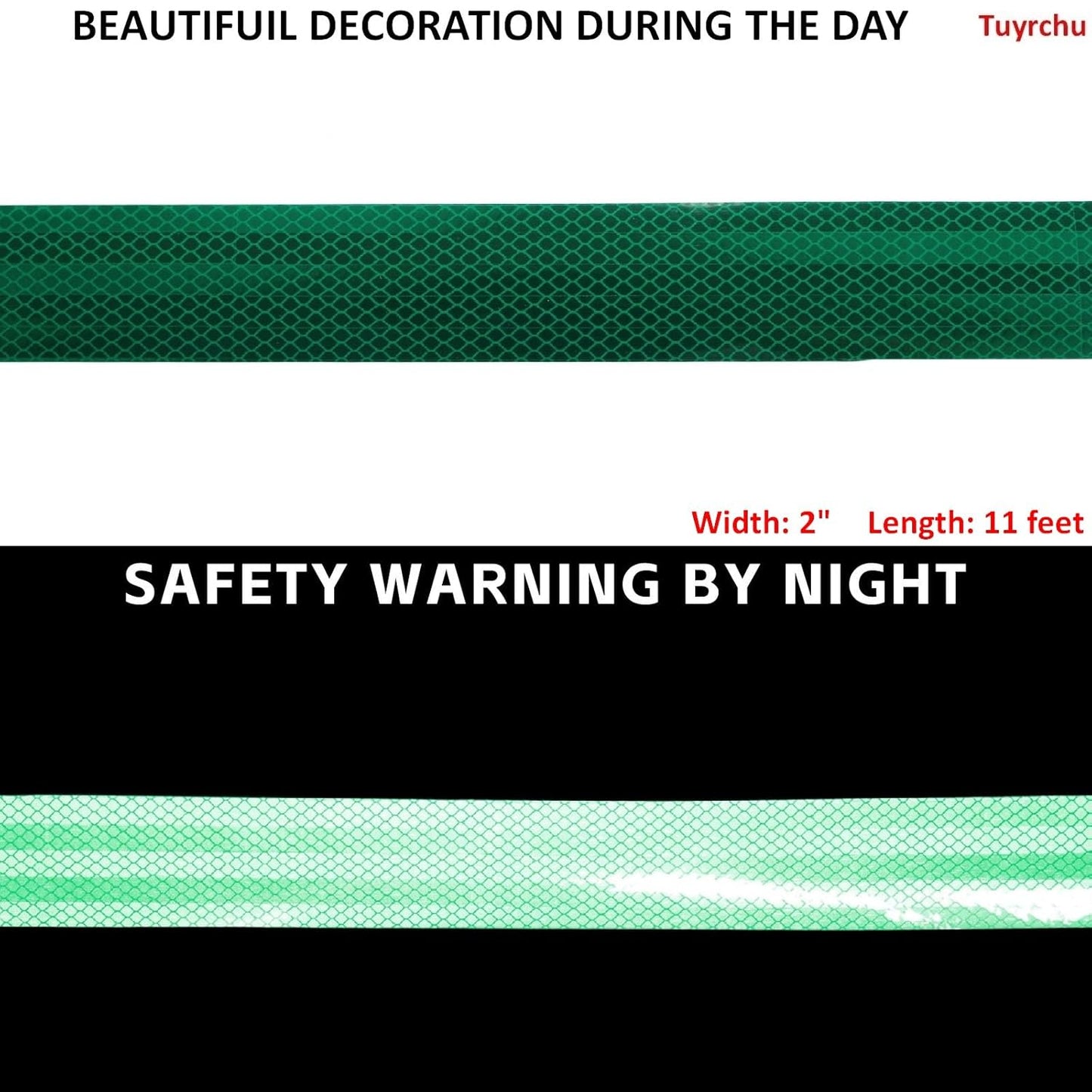 Non Fading Green Reflective Tape Outdoor Waterproof 2 inch, High Visibility Warning Industrial Marking Tape, Safety Stickers (11 feet)
