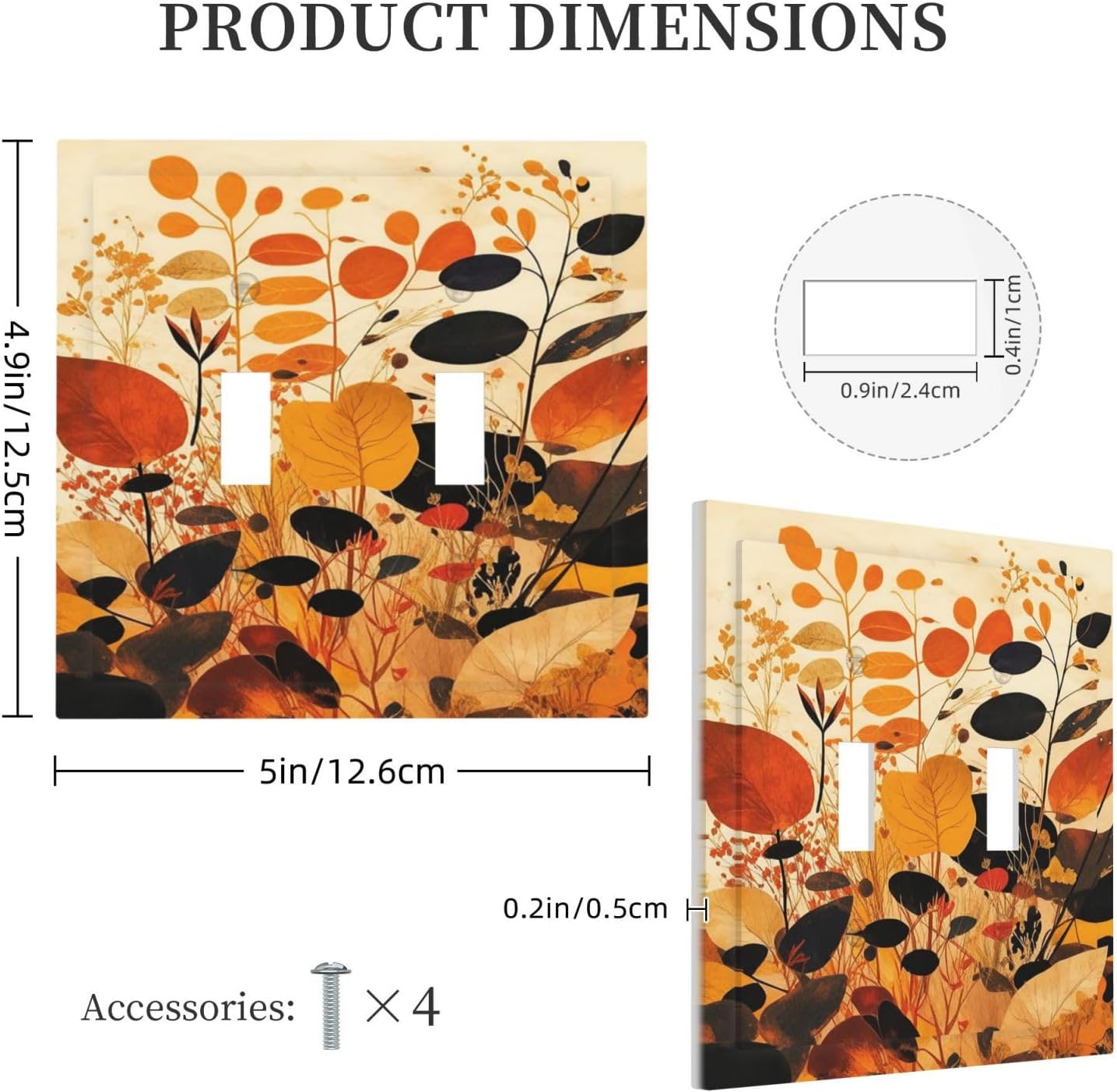 Decorative Switch Plates Boho Warm Colorful Plant Leaves 2 Gang Double Toggle Wall Plate Outlet Light Switch Cover Electrical Faceplate for Bedroom living Room Decor