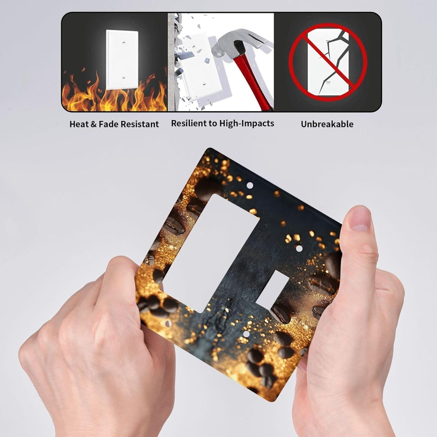 Decorative Outlet Covers Black Wood Board Gold Dust Coffee Beans 2 Gang 1 Gang Wall Plate Cover Single Toggle Rocker Combo Light Switch Cover Plate Face Plate