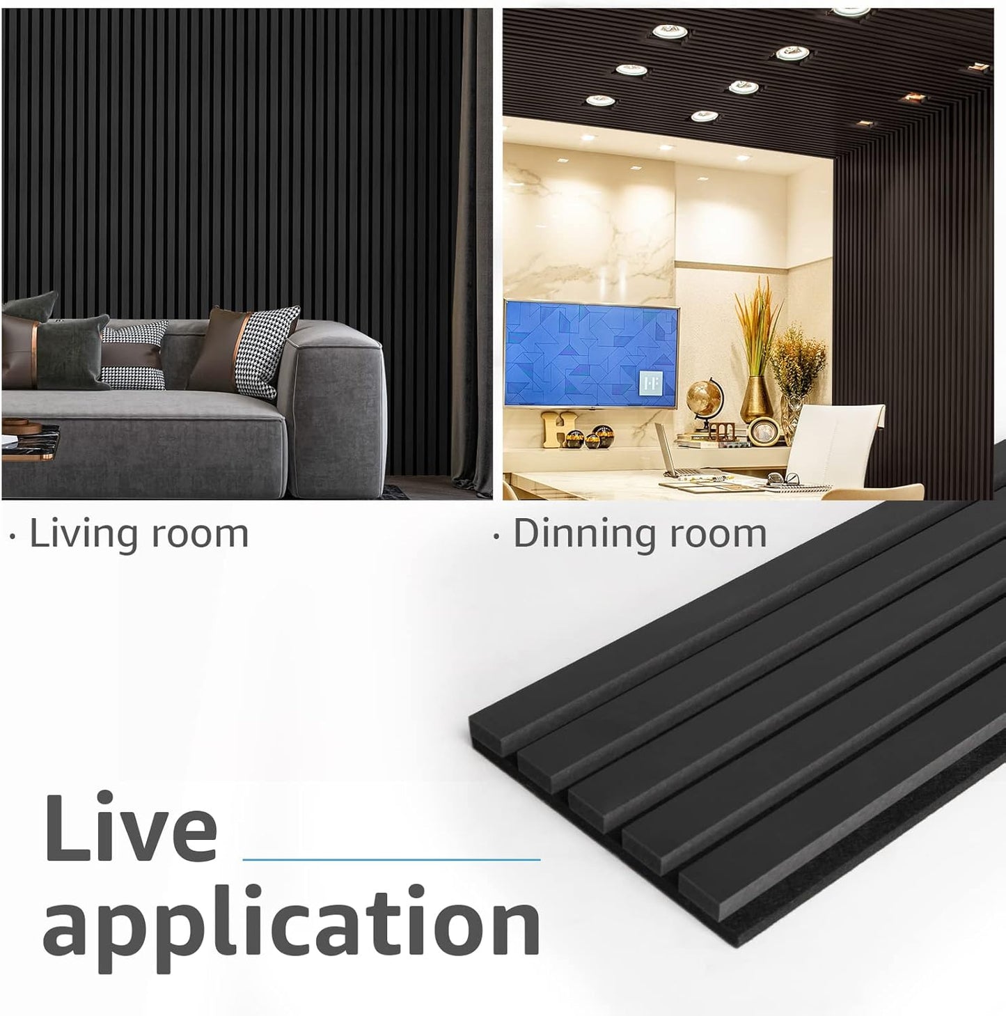 Art3d 4-Piece Wood Slat Acoustic Panels for Stylish Decor and Noise Reduction, 3D Textured Panel for Ceiling and Wall, Matte Black