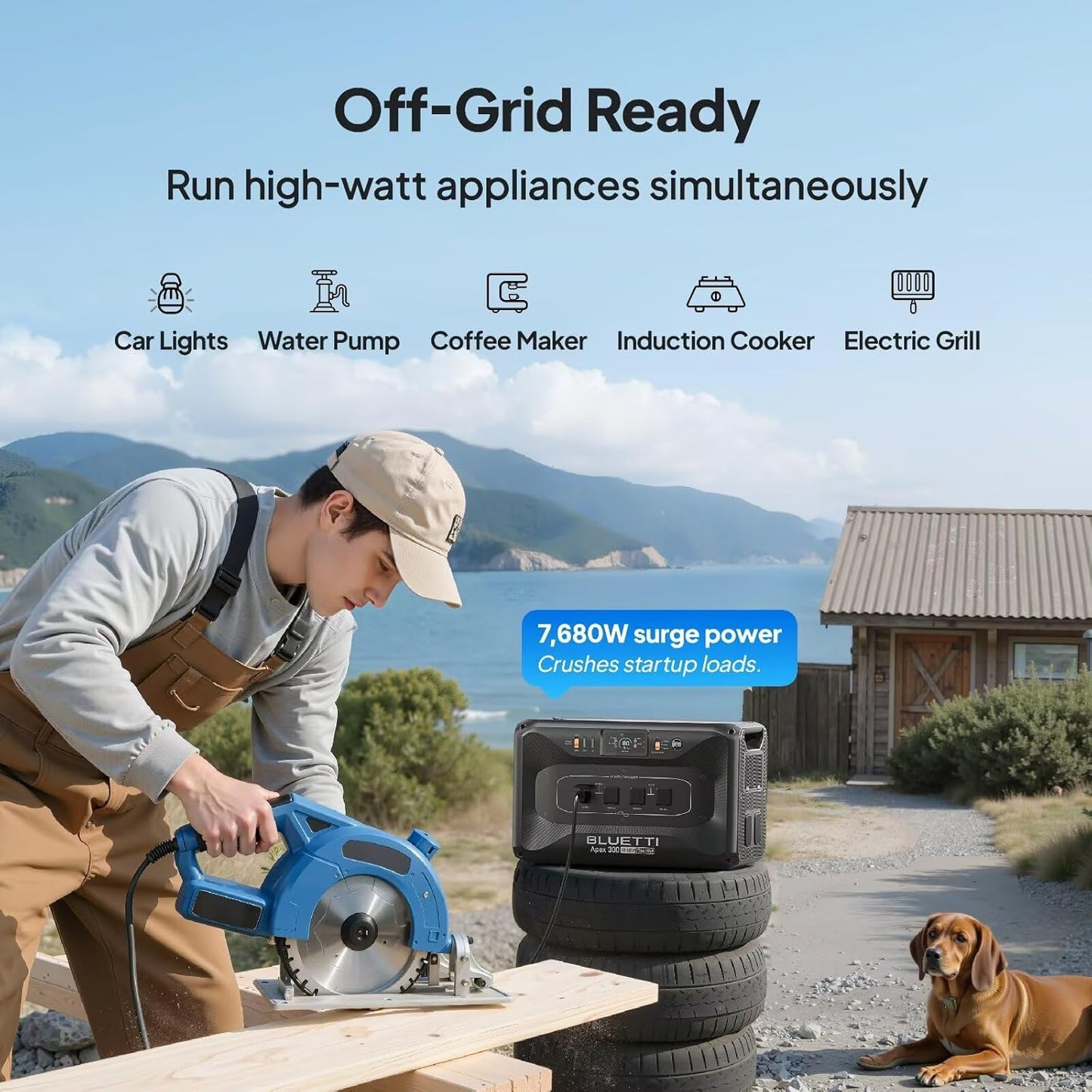 BLUETTI Apex 300 Solar Generator (2025 New) with 2 350W Solar Panels, 2764.8Wh LFP Battery Backup with 6 3840W AC Outlets (7680W Surge), 120V/240V Dual Voltage, Ideal for Camping and Off-Grid Living
