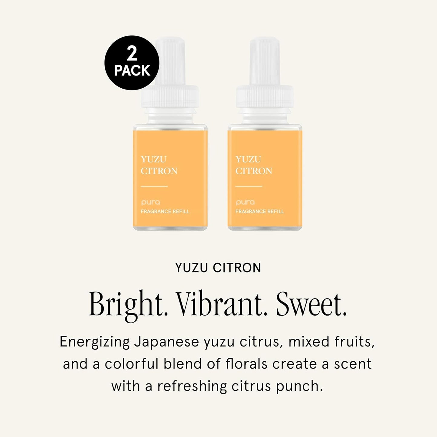PuraHome Scent Refill - Smart Home Air Diffuser - Up to 120-Hours of Luxury Fragrance per Refill - Home Essential - Clean & Safe Diffuser Fragrance - 2 Pack, Yuzu Citron