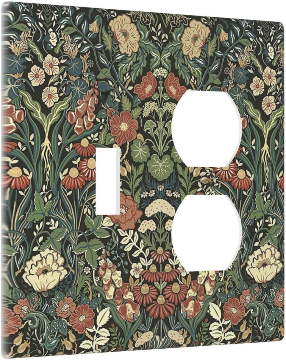 Wallplates Vintage Dark Floral William Morris Green Flower 1 Toggle 1 Duplex Switch Plate Electrical GFCI Faceplate Decorative Light Switch Covers for living Room Home Decor