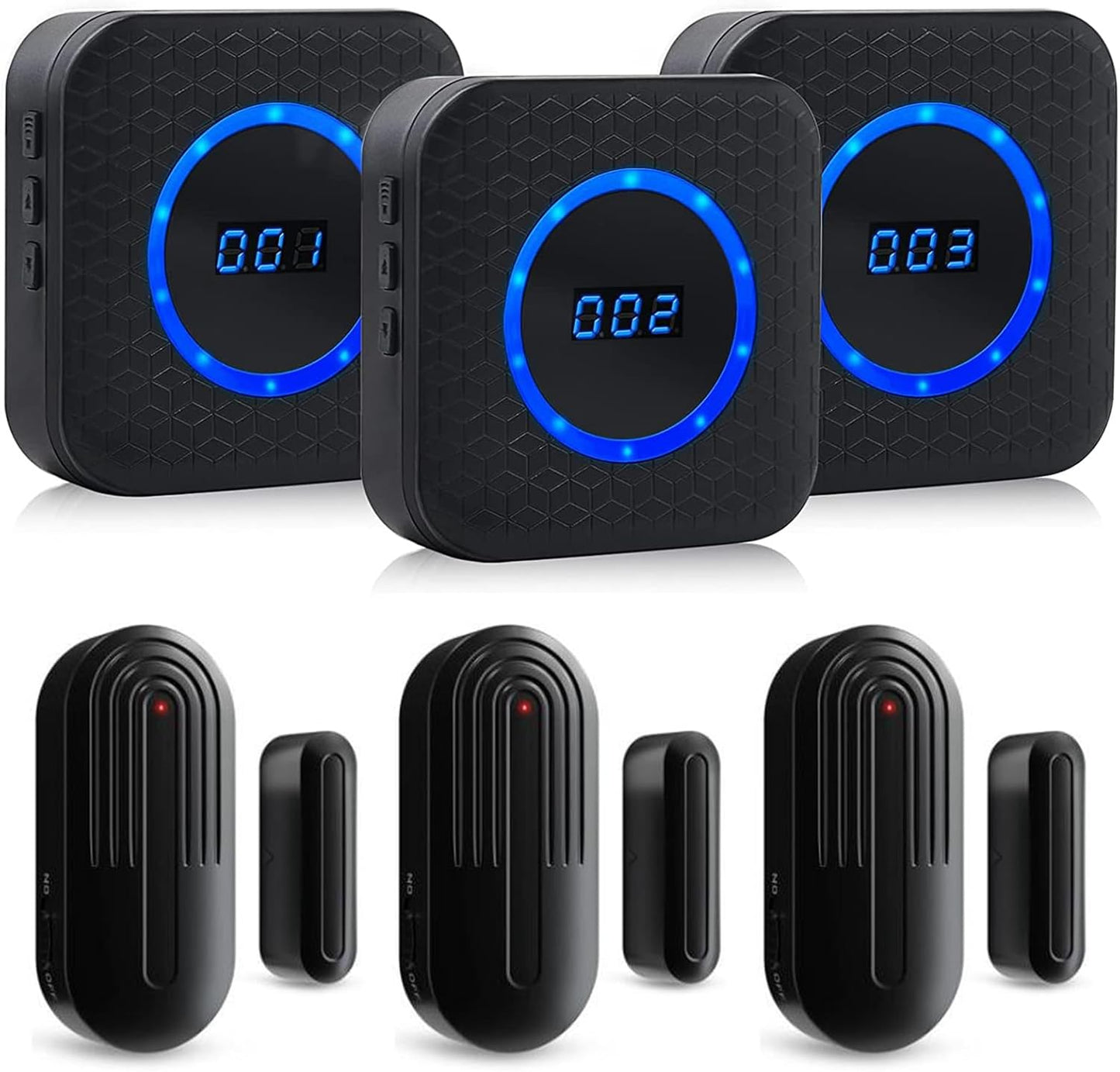 Wireless Door Chime for Business When Entering Door Chimes When Door Opens for Home Door Sensor Alarm with 800Ft Range 55 Chimes 5 Volume Levels Adjustable Number Display(3 Receiver & 3 Sensor)