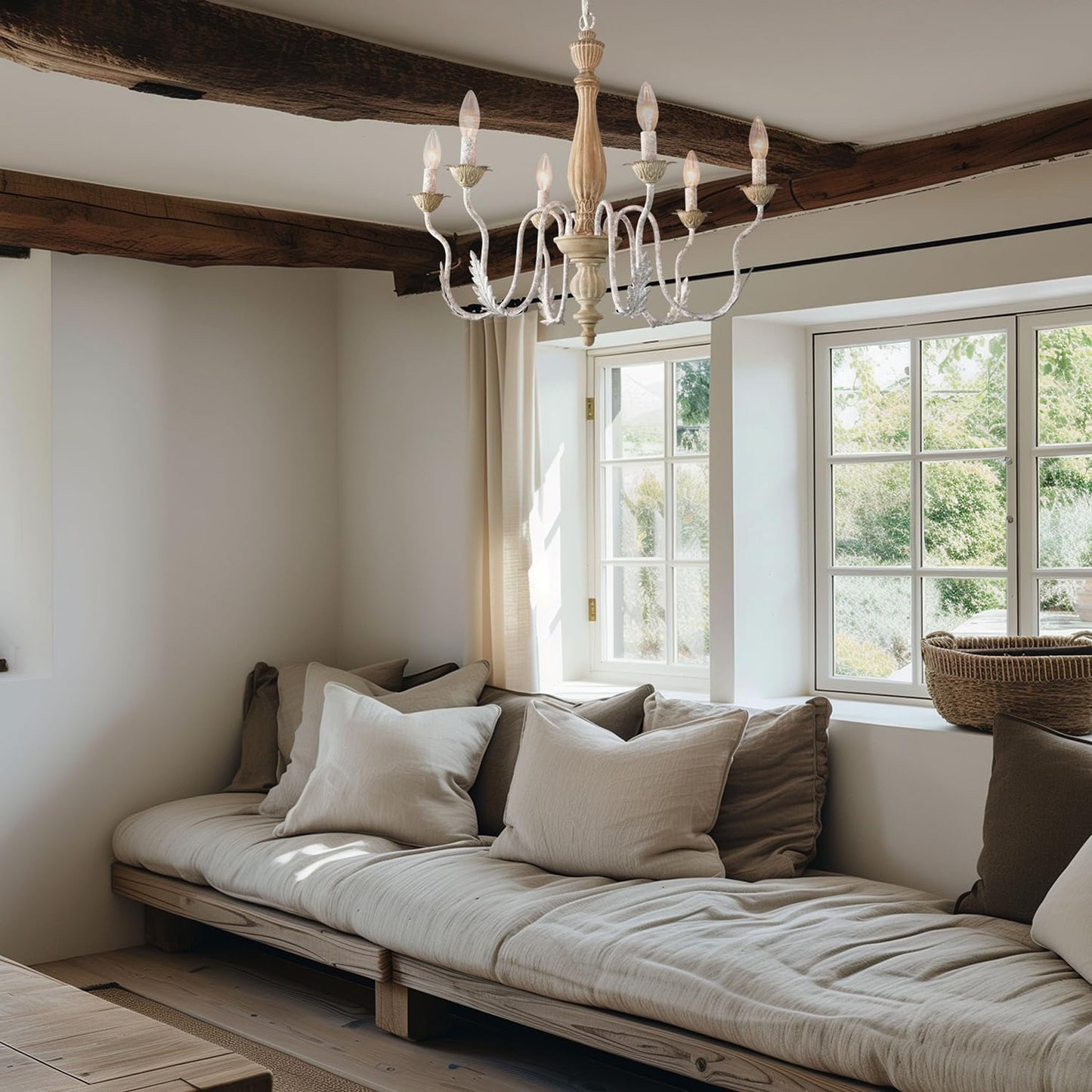 French Country Chandelier,6-Light Distressed Antique Brown Metal Farmhouse Chandelier for Dining Room Light Fixture Candle Pendant Light Fixtures Hanging for Kitchen Island Living Room Bedroom