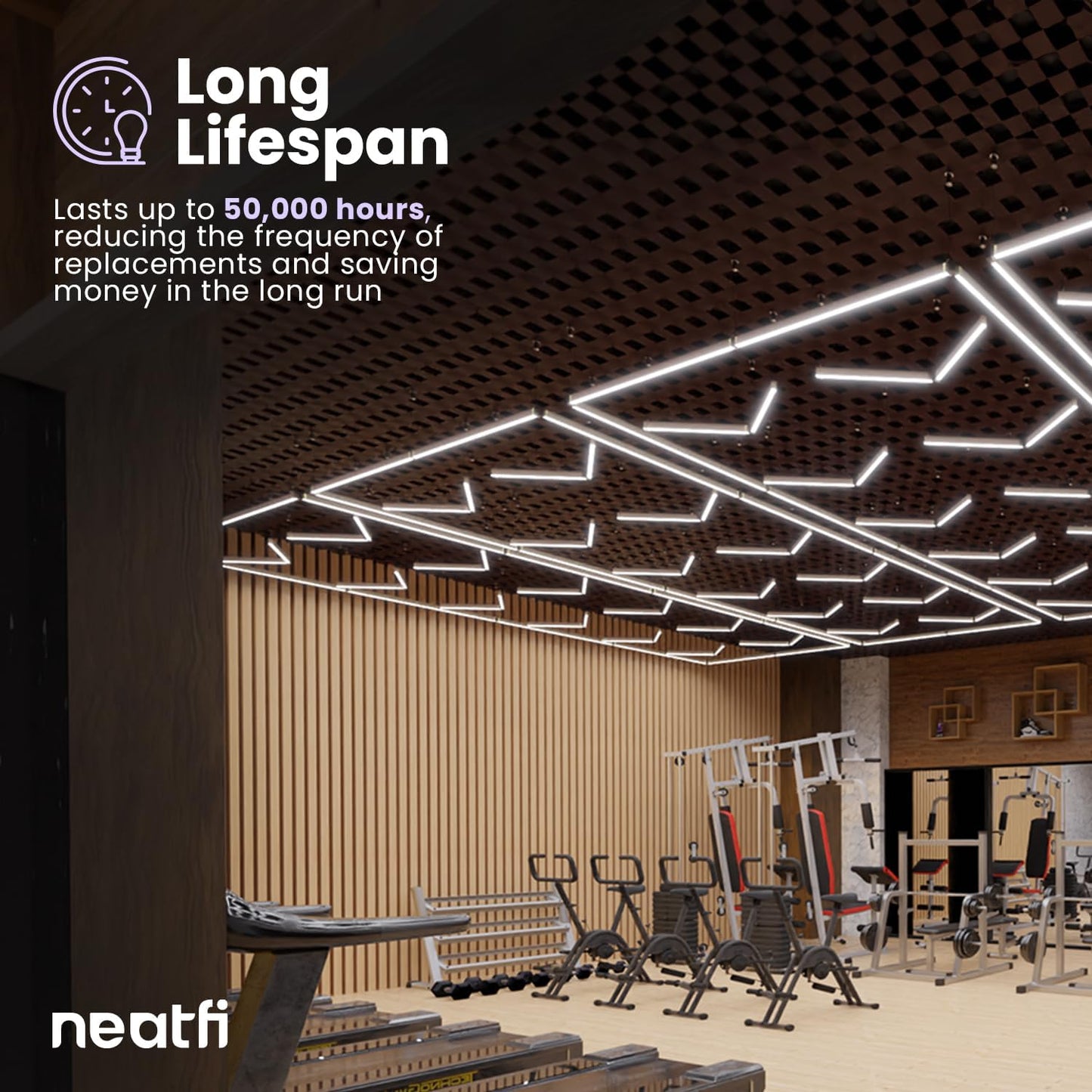 Neatfi LED Garage Light, 42,240 Lumens, 6500K, 384W, IP54, Ceiling Lights for Garage, Auto Shops, Car Detailing, Barber Shops, Beauty Salon, and Gym (Cool White, 12 Arrows with Hanging Kit)