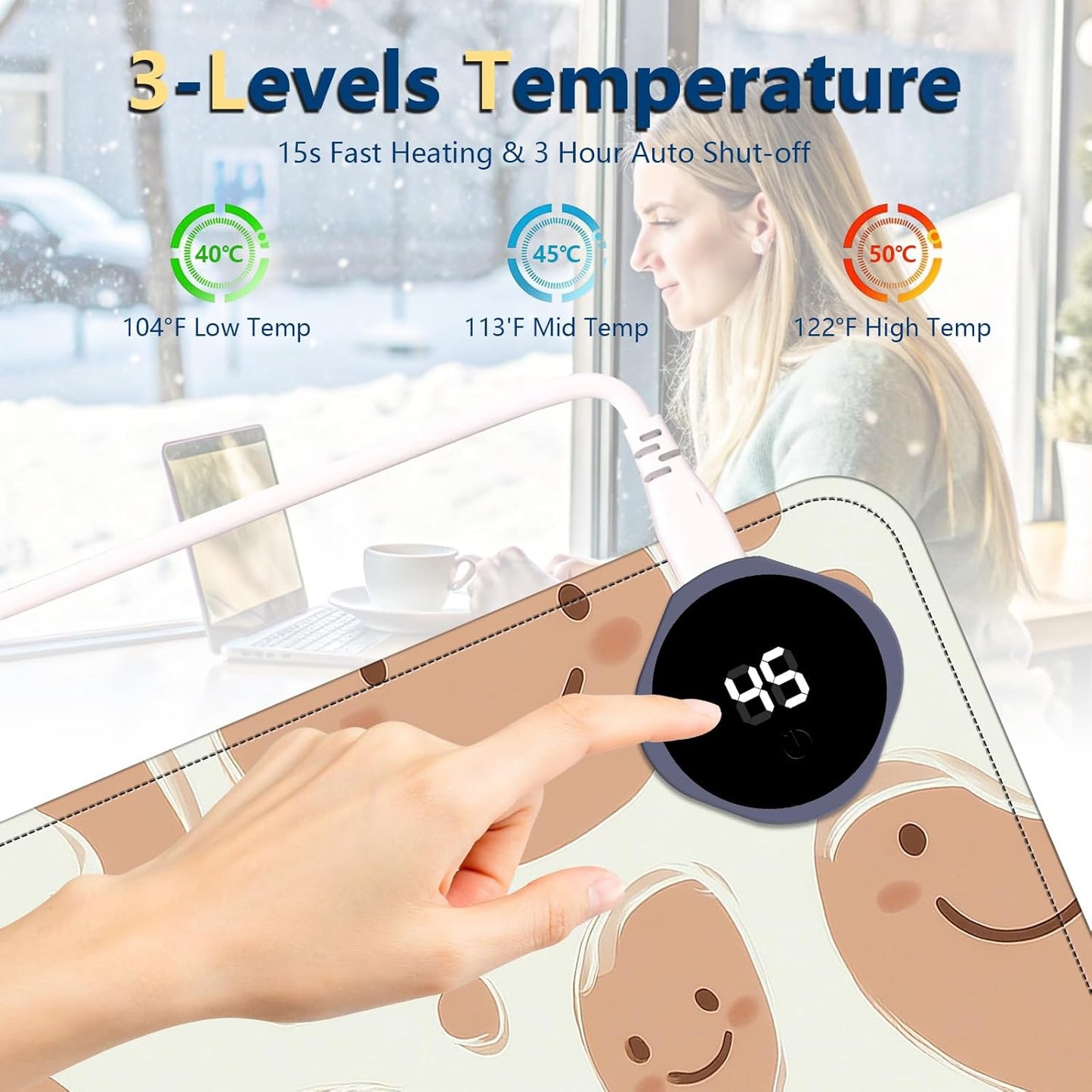 Heated Mouse Pad with 3 Temperature Settings(104°F–122°F),Large 24x14.2 Inch PU Leather Heated Desk Mat,Waterproof Warming Pad for Office,Gaming & Cold Hands Relief,Abstract Geometrical