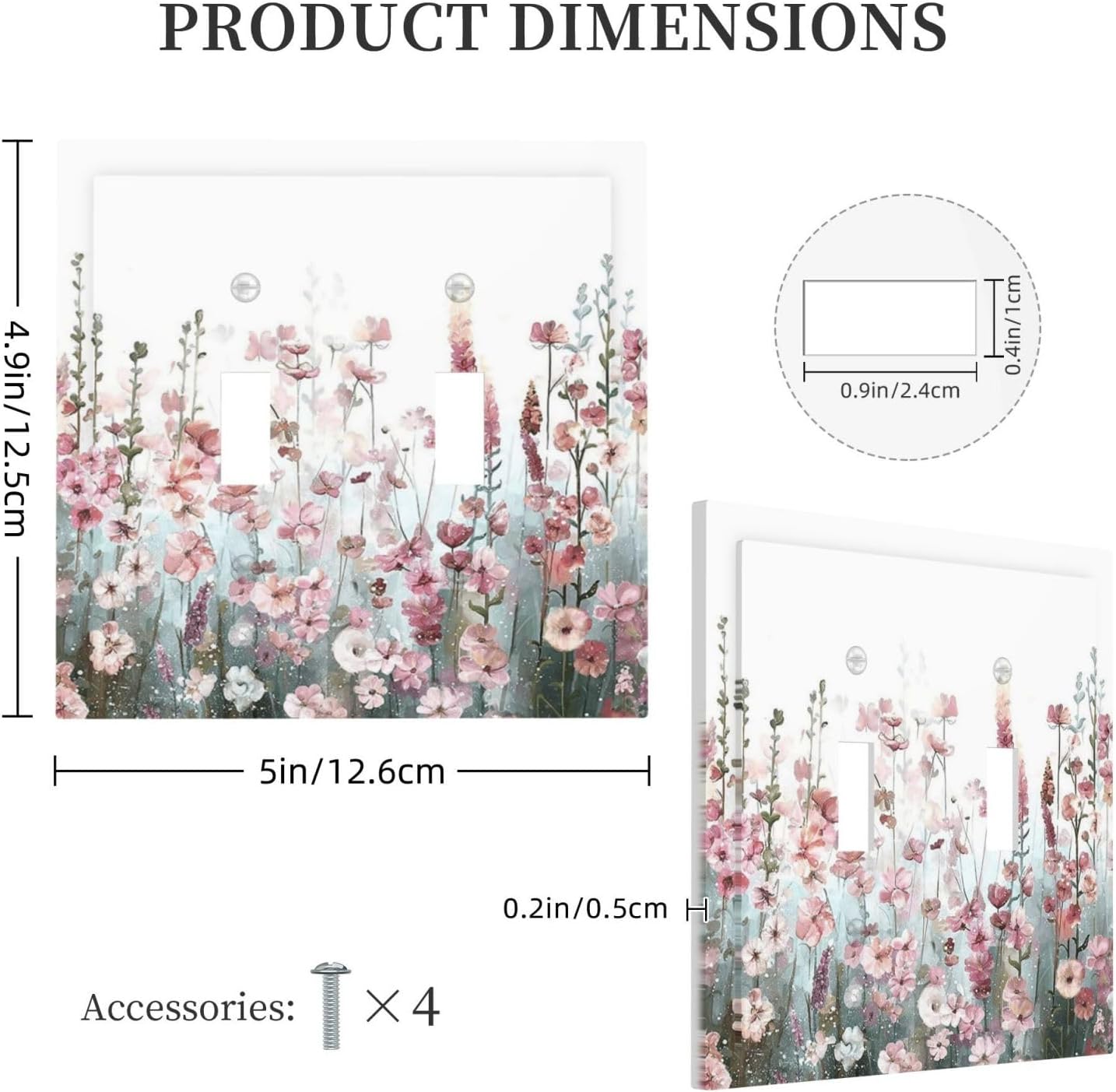 Colorful Flowers Pink Floral Watercolor Plant Decorative Switch Plates 2 Gang Double Toggle Outlet Light Switch Cover Wall Plate Electrical Faceplate for Bed Room Living Room Decor