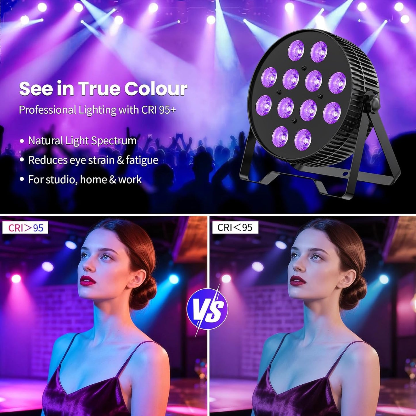 Betopper LED Stage Lights, 12X18W DJ Par Light, RGB+Lime+Amber+UV 6-in-1 Wash/Strobe Effect Stage Lighting, DMX512/Sound Activated Uplighting Lights for DJ, Parties, Concerts, Bars, 2-Pack