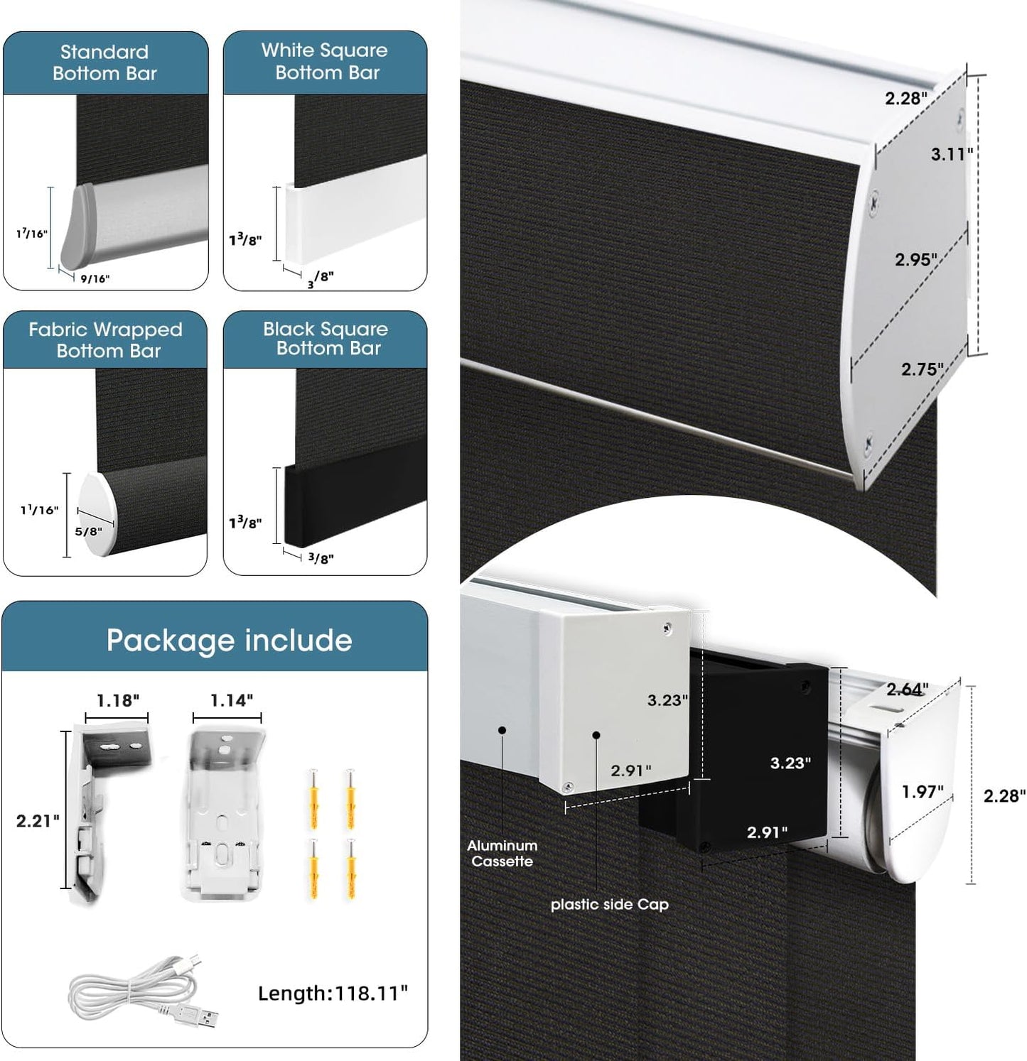 SmartWings Motorized 100% Blackout Shades Blinds, Custom Size, Cordless Window Shades with Rechargeable Battery, Work with Matter/Apple HomeKit, Alexa, Thread/Zigbee, Remote Optional, Eclipse Black