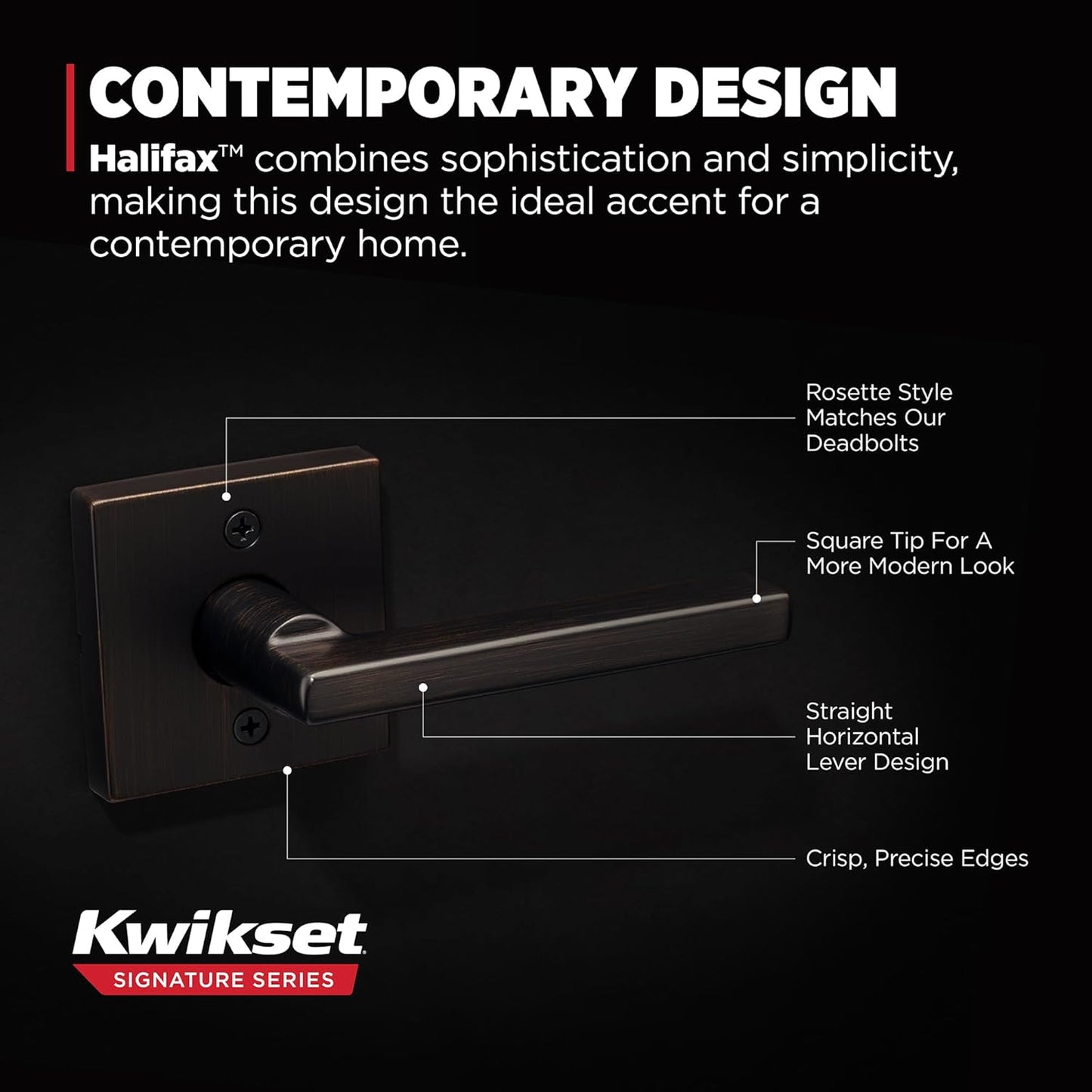 Kwikset Halifax Dummy Door Handle, Single Sided Lever for Closets, French Double Doors, and Pantry, Venetian Bronze Non-Turning Reversible Interior Push/Pull Lever, with Microban Protection
