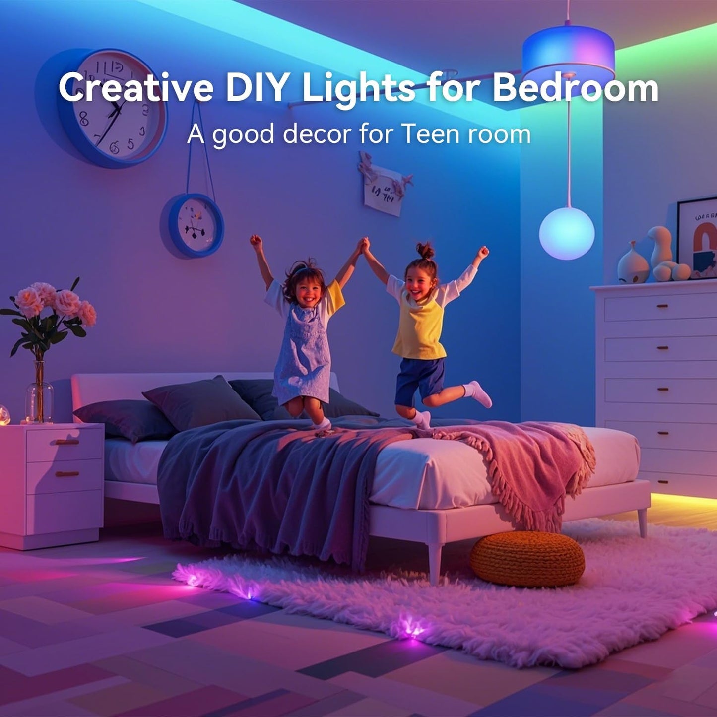 CHARKEE LED Lights for Bedroom 50 ft, Color Changing LED Strip Lights with 44-Key Remote, 12 Volt RGB SMD5050 Tape Lighting for Bedroom, Room Decor, Indoor,IG,TikTok,DIY(44key Remote)
