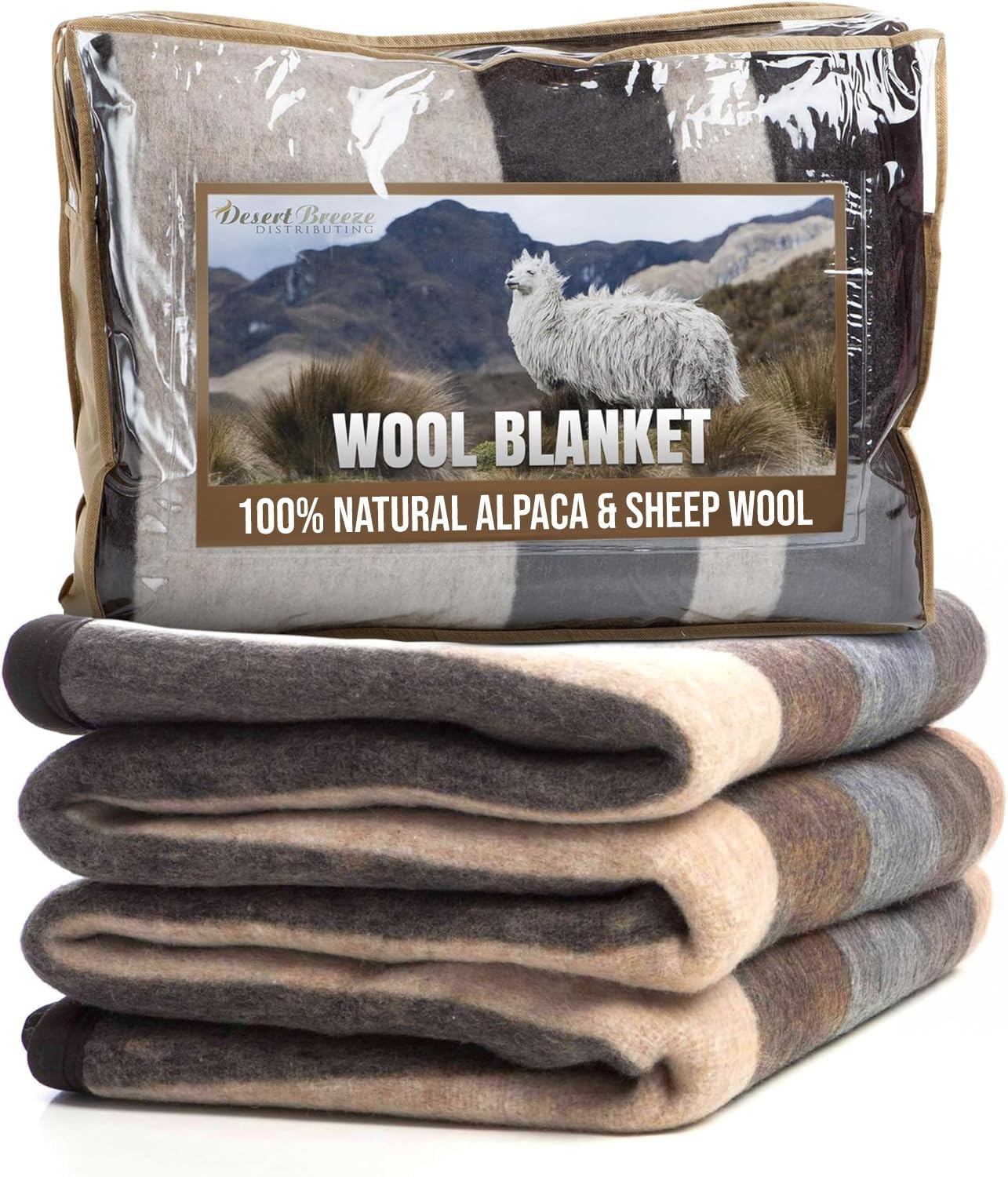 Natural Alpaca & Sheep Wool Blanket – Woven, Made in Peru - Full/Queen Size – Heavyweight Warmth, Thick, Breathable, Natural Texture & Scent, 72 x 88 Inches, 4.2 lbs