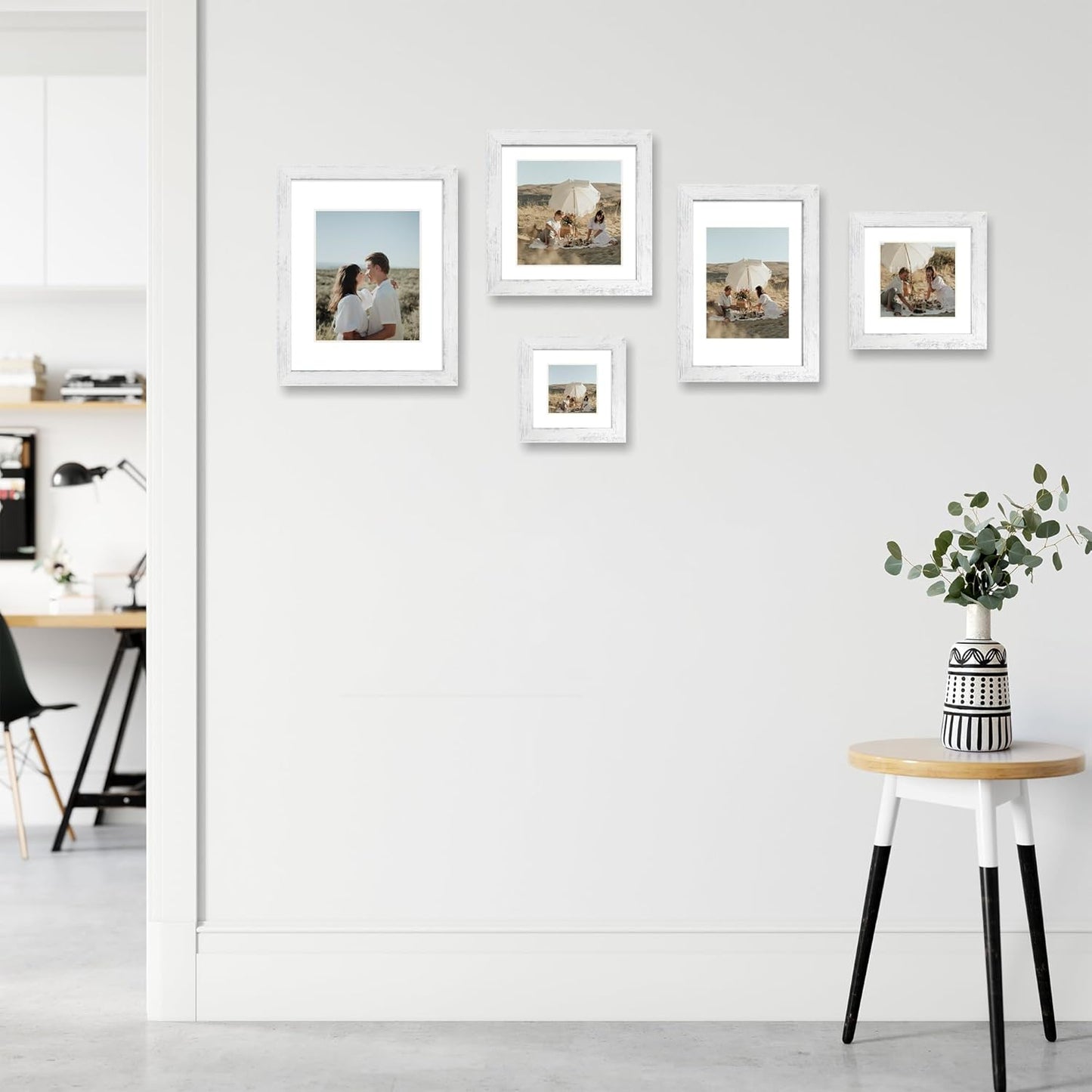 iRahmen 10x10 Picture Frame Set of 4 with Real Glass, Distressed White Frame Display 8x8 Pictures with Mat or 10 x 10 Without Mat, Wood Square Photo Frame for Wall Mount and Tabletop Display