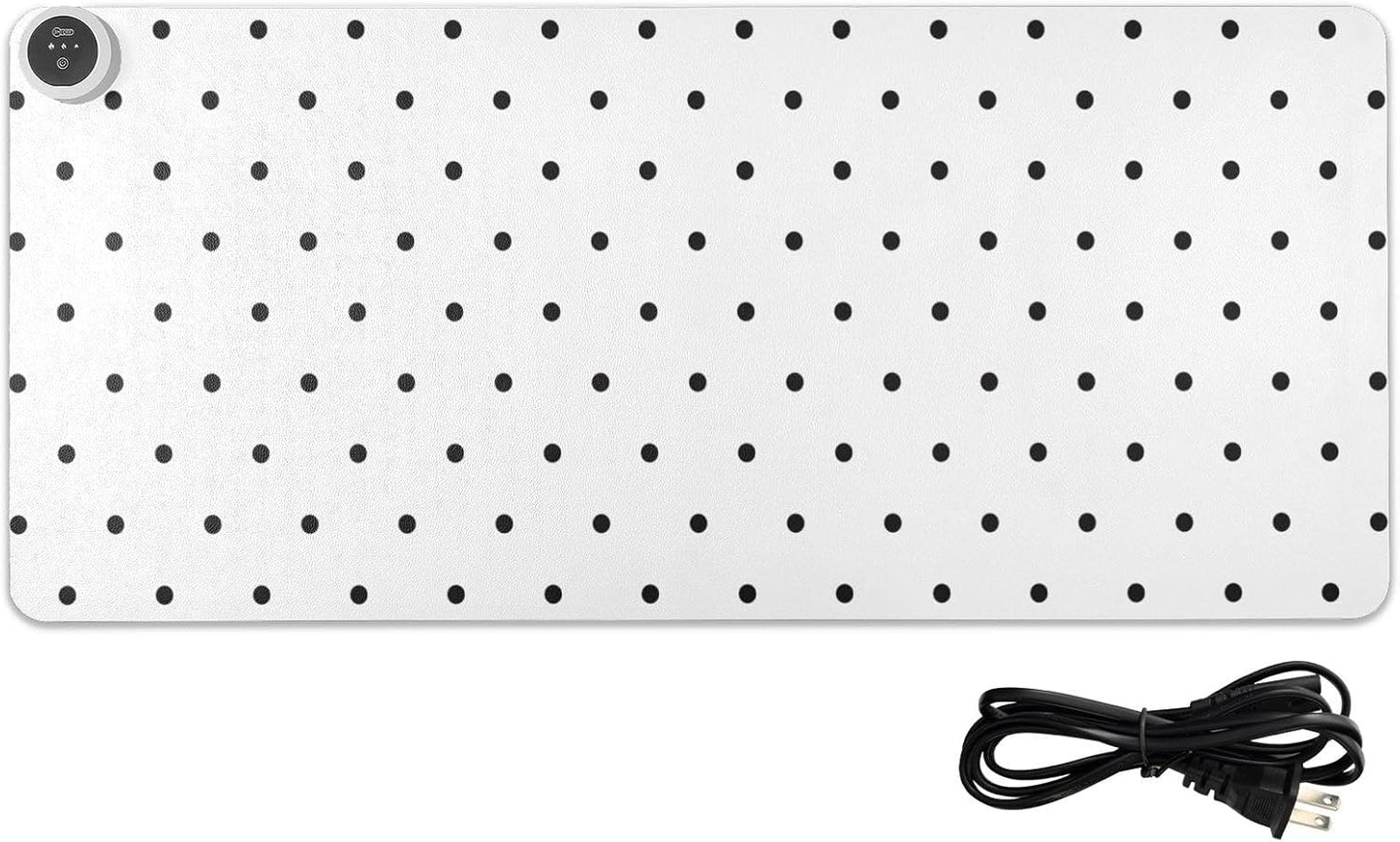 Heated Desk Pad Mouse Pad 31.5x13 Inch PU Leather Desk Mat with 3 Heat Levels Large Mouse Gaming Computer Laptop Mat Black Polka Dot White