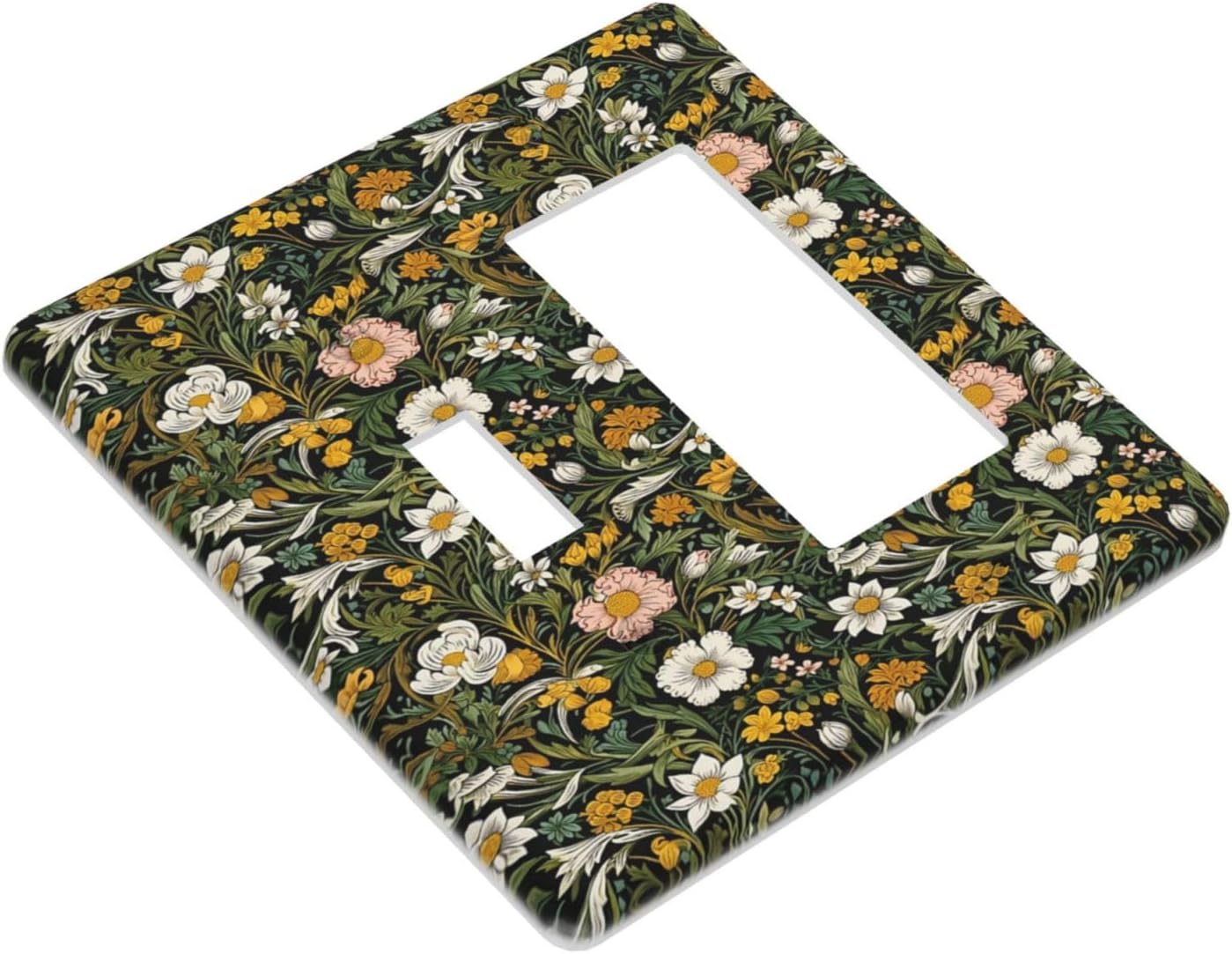 Decorative Outlet Covers Rustic Green Leaf White Daisy Yellow Floral 2 Gang Wall Plate Single Toggle 1 Rocker Light Switch Cover Switch Plate Covers Faceplate for Bedroom Home Decor