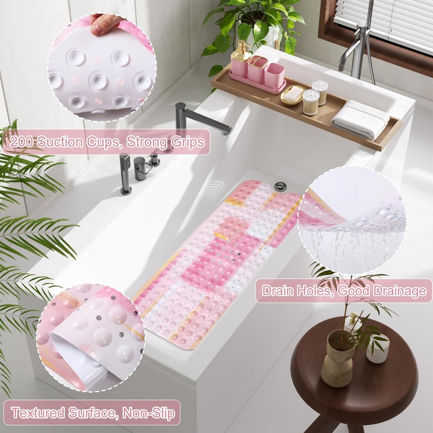 Bathroom Accessories Set - 26PCS Pink Bathroom Set, Bathroom Accessory Set with Shower Curtain and Rugs and Bathtub Mats for Home