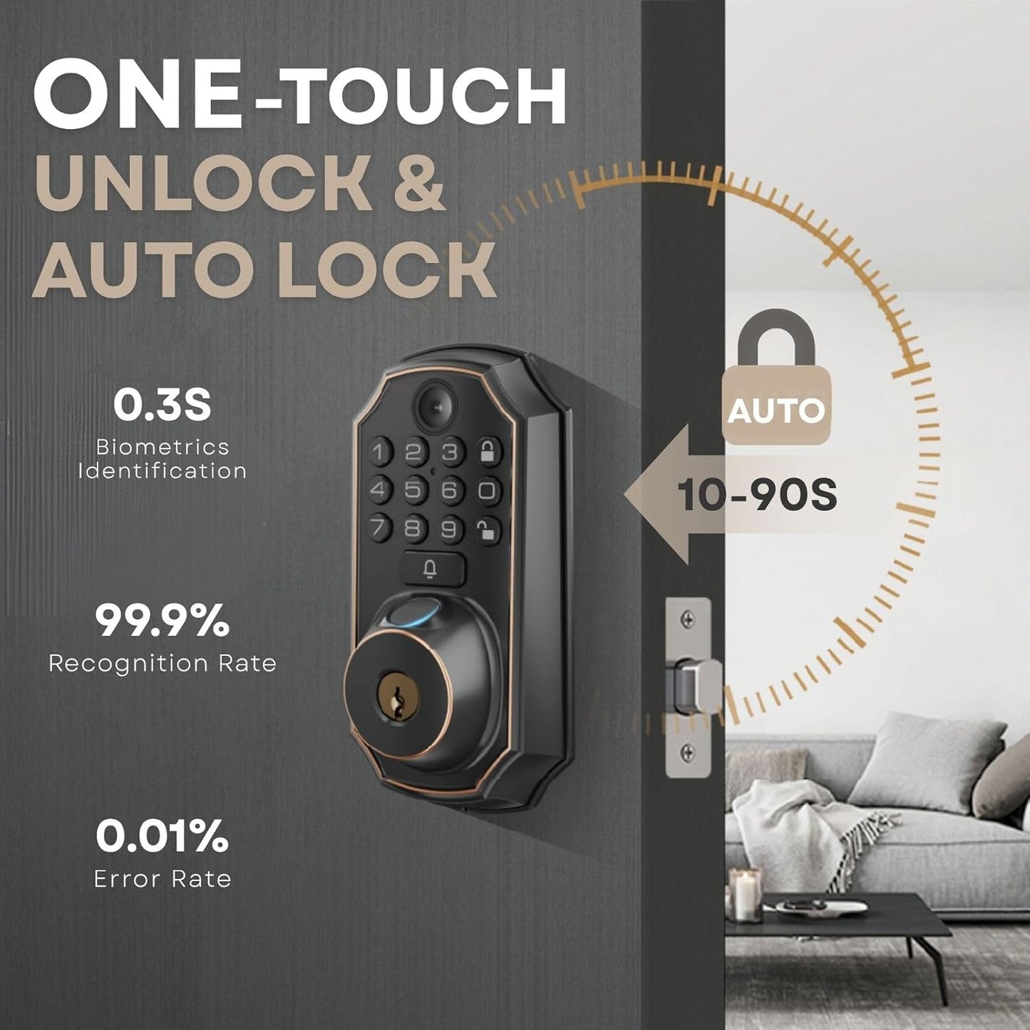 Keyless Entry Door Lock with Camera Fingerprint Door Lock Keypad Deadbolt Lock for Front Door Smart Lock App Control Voice Control