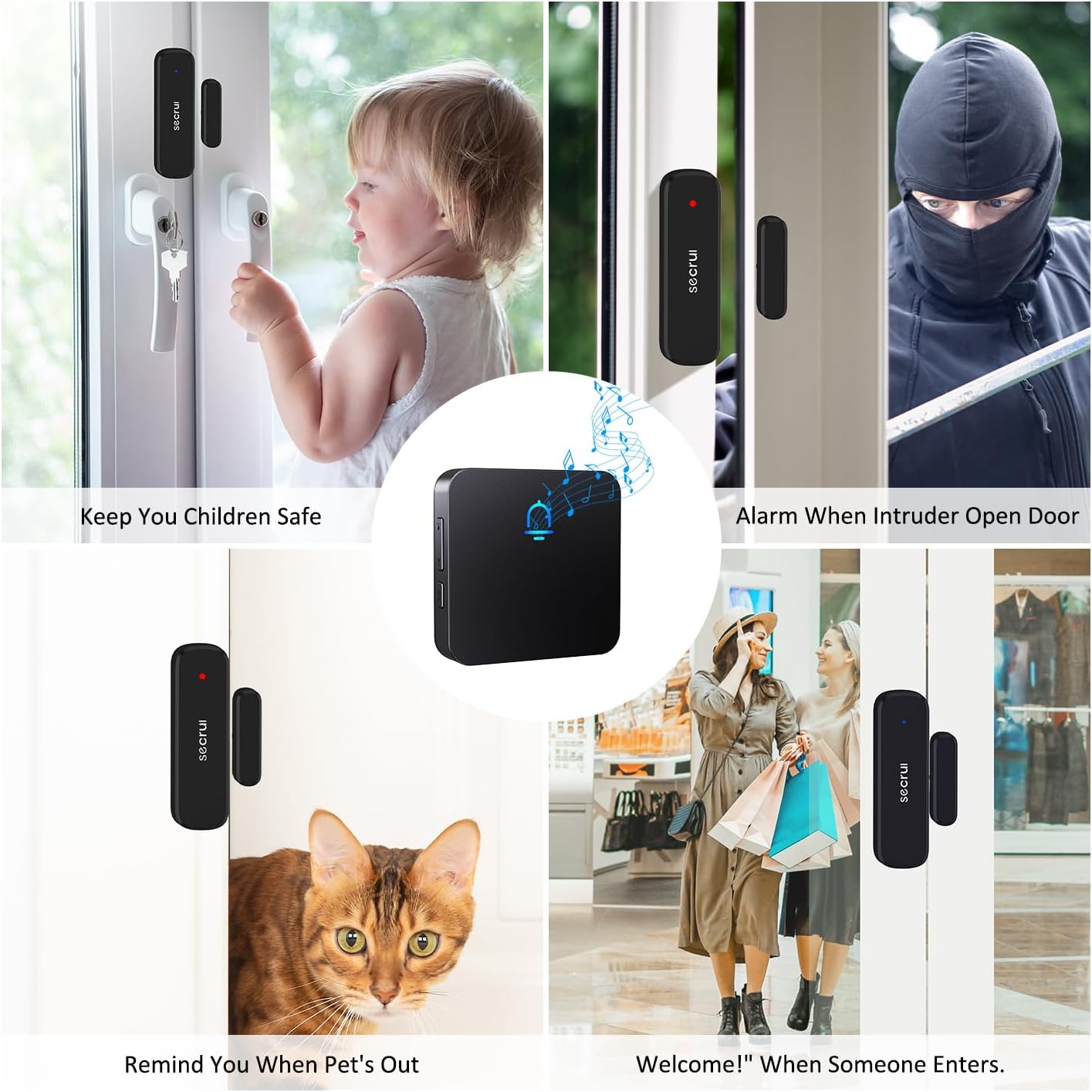 SECRUI Wireless Door Chimes When Door Open Entry for Business/Home/Office/Store Door Ringer Alert Buzzer Alarm with - 2 Receiver 1 sensors