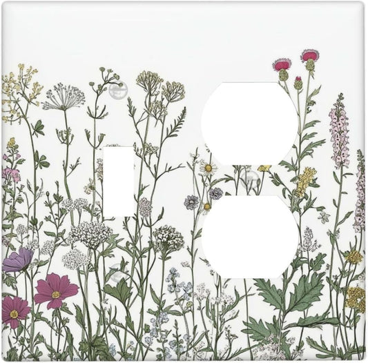 Vintage Herbs Wildflowers Plant Floral Wallplates 1 Toggle 1 Duplex Switch Plate Electrical Gfci Faceplate Decorative Light Switch Covers For Bed Room Home Decor