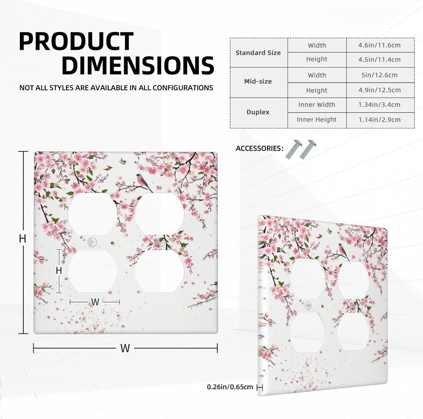 Decorative Outlet Covers Rustic Plum Blossom Pink Flowers 2 Gang Wall Plate Double Duplex Light Switch Cover Switch Plate Covers Faceplate for Country Home Bedroom Decor