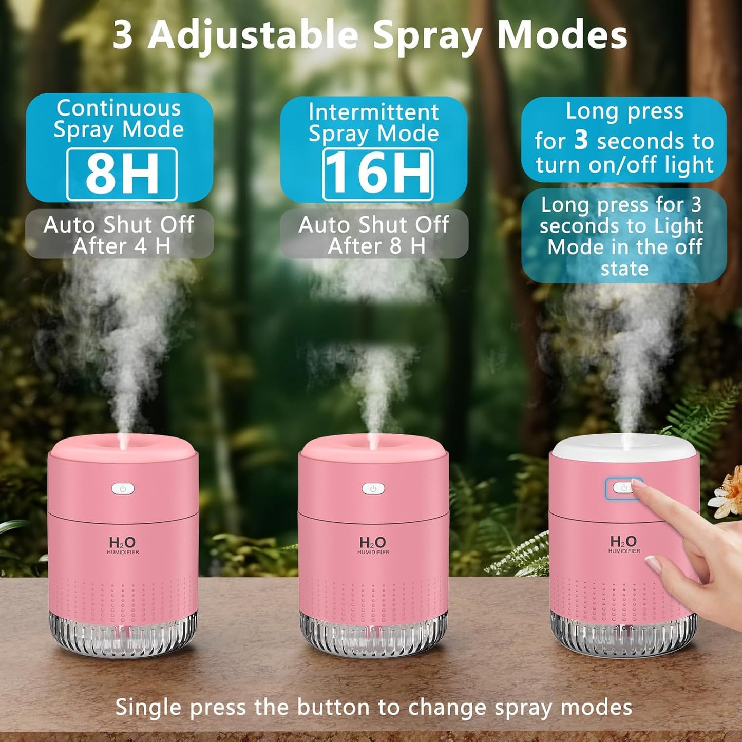 Colorful Mini Humidifier, USB Rechargeable Humidifier, 4 Modes Super Quiet, Humidifiers For Bedroom,Suitable For Travel Office Family-Rose Pink