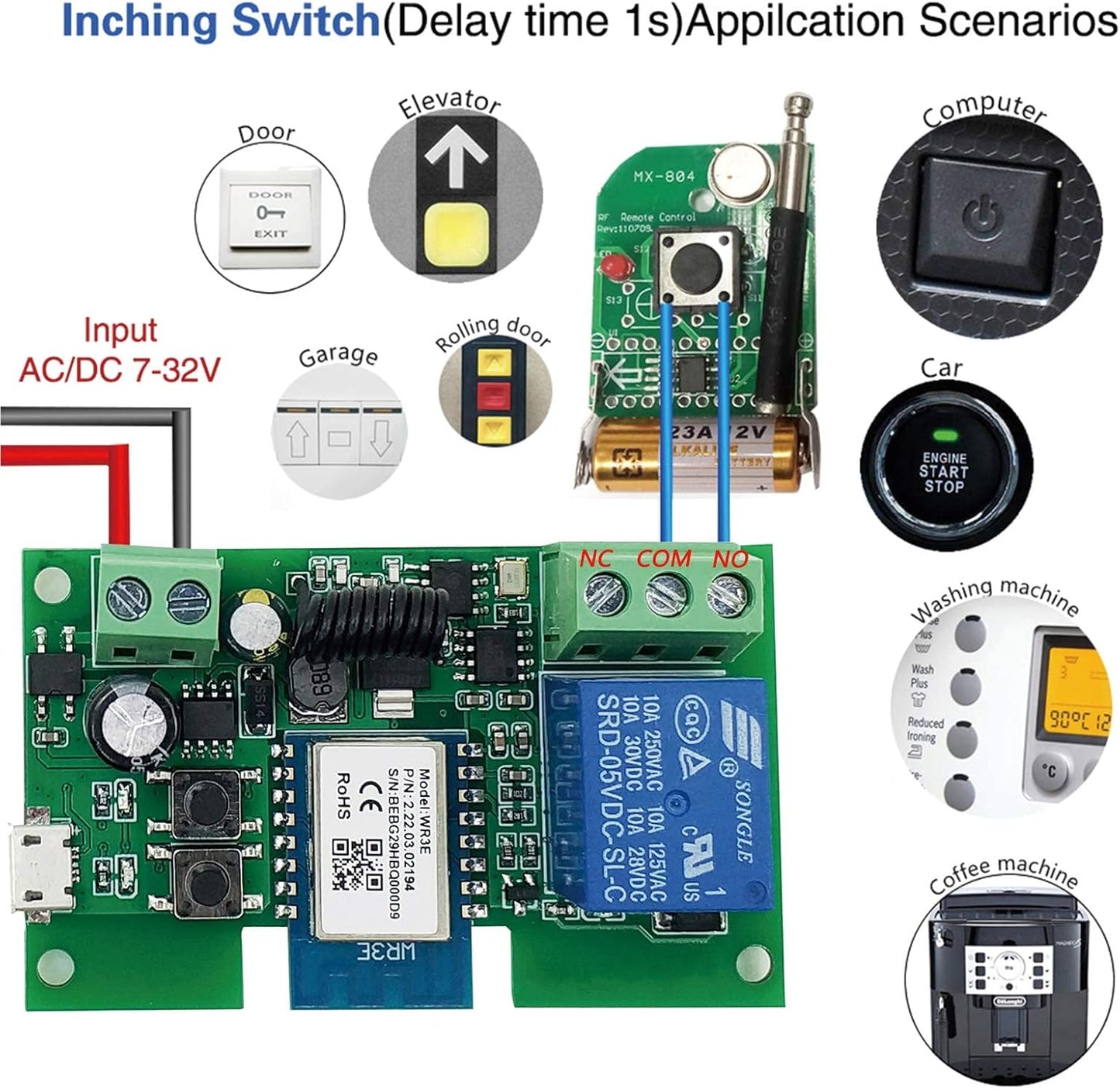 WiFi Inching/Selflocking Relay Modules WiFi Momentary Switch with 433 MHz RF Remote Control(Tuya SmartLife APP)