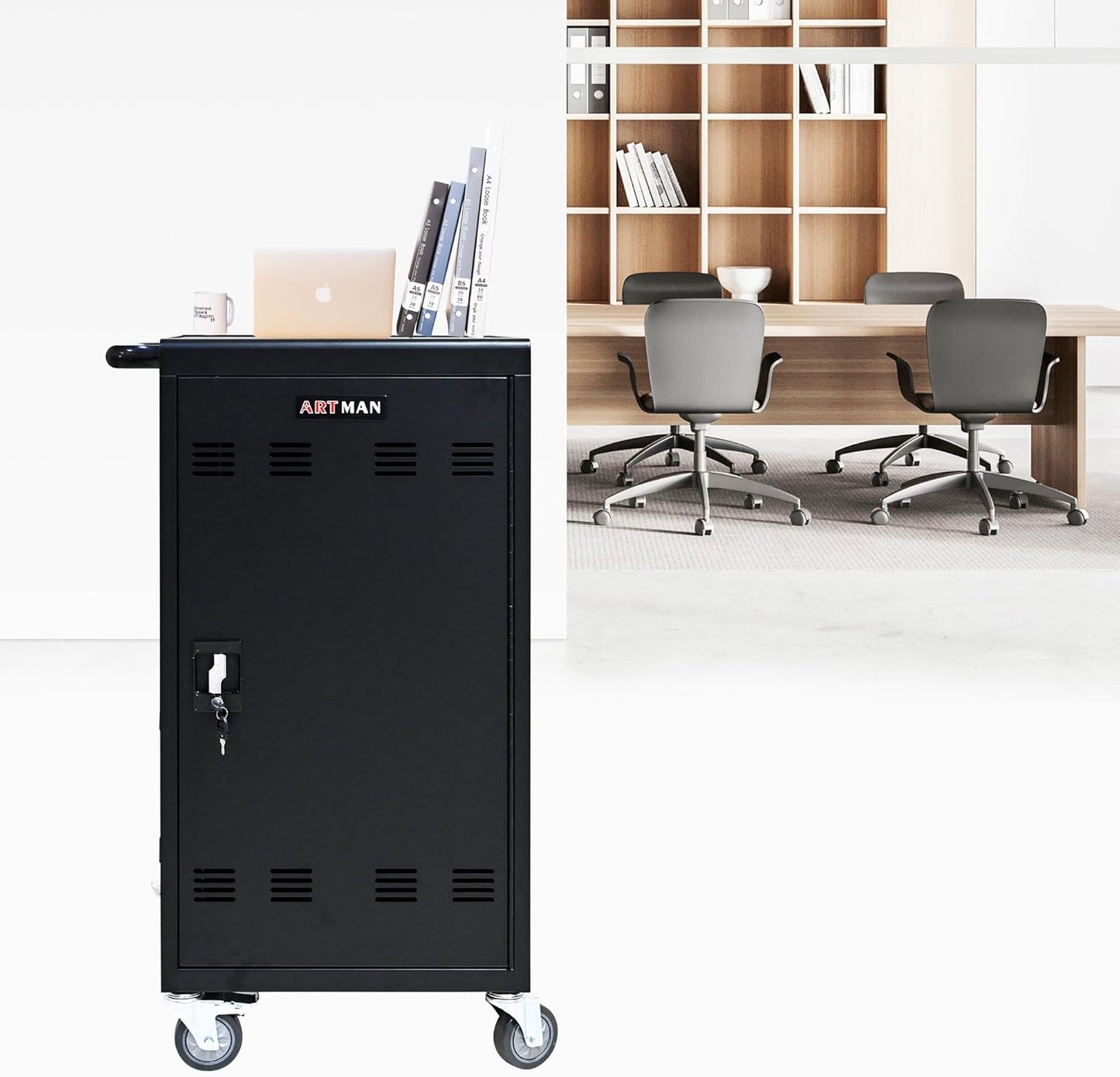 Laptop Charging Cart, Laptop Storage Cart with 45-Bay, Mobile Charging Cabinet for iPads up to 16.3", Chromebook Devices, Cord Management, Access Lock.School,Business.Black