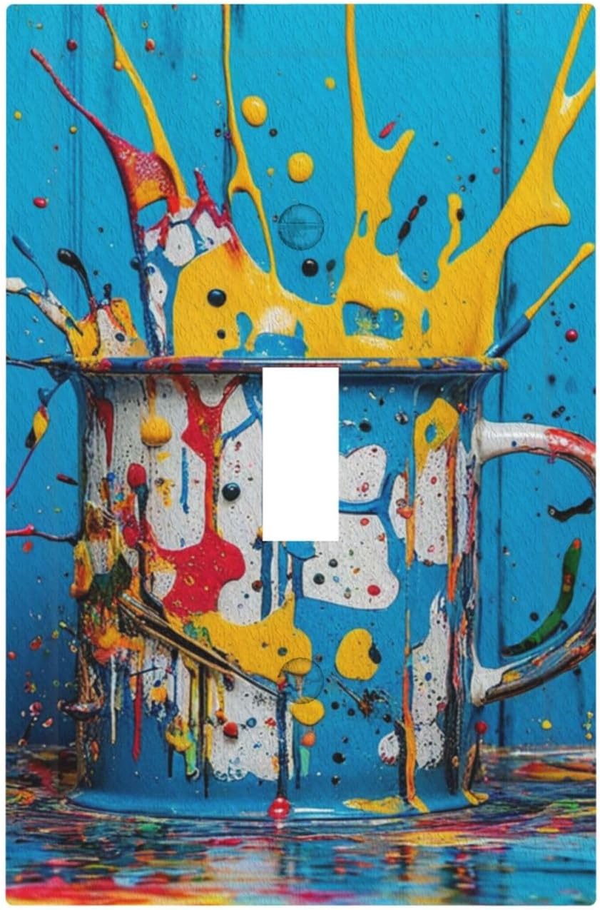 Decorative Light Switch Cover Plate Colorful Paint Splatters Blue Wood Plank 1 Gang Wall Plate Oversized Single Toggle Wall Cover Plate Jumbo Electrical Switchplate Faceplate