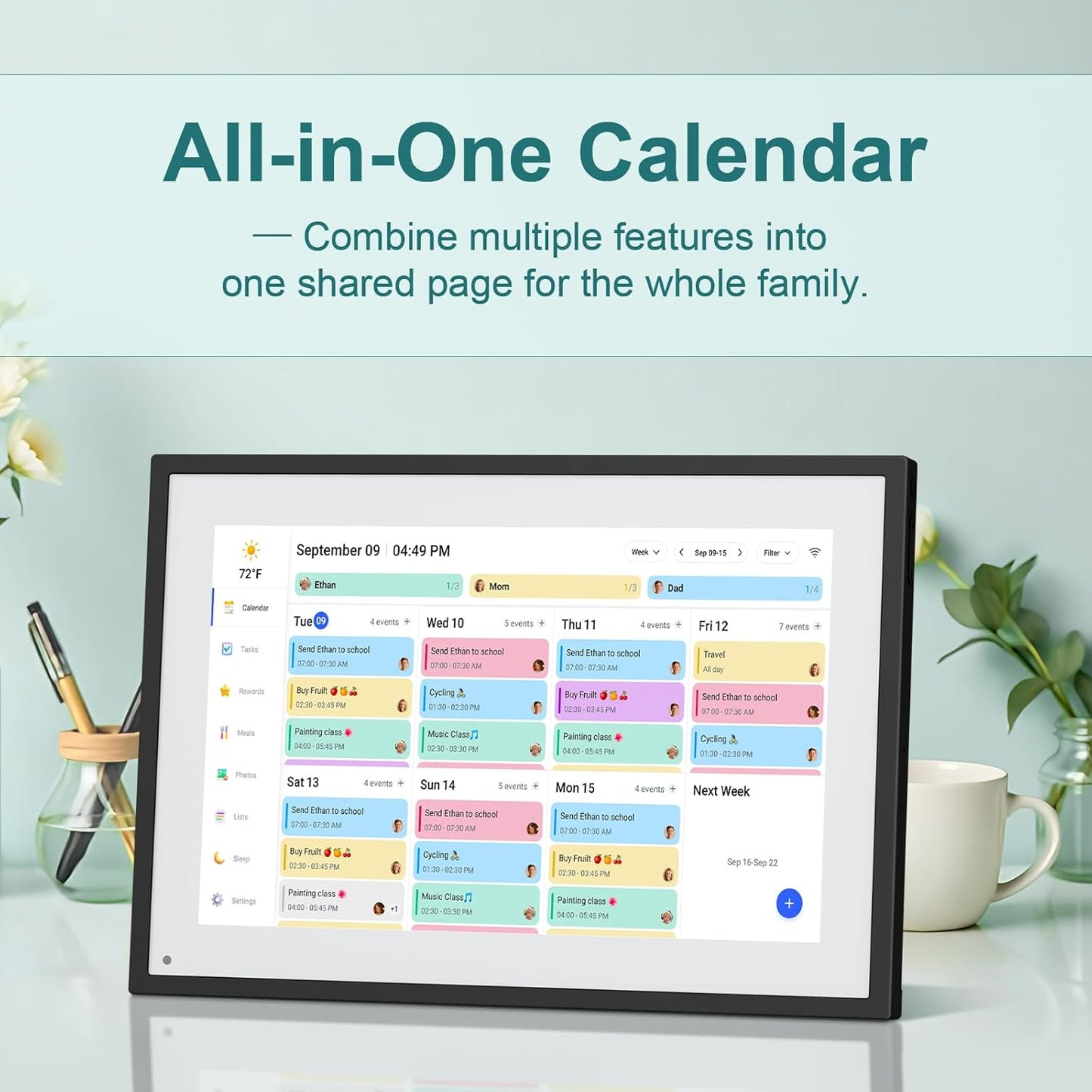 Canupdog Digital Calendar, 10.1inch Smart WiFi Digital Calendar&Chore Chart, Touch Screen HD Display for Family Schedules, Share Moments Instantly from Anywhere, Christmas Gifts for Women Mom, Black
